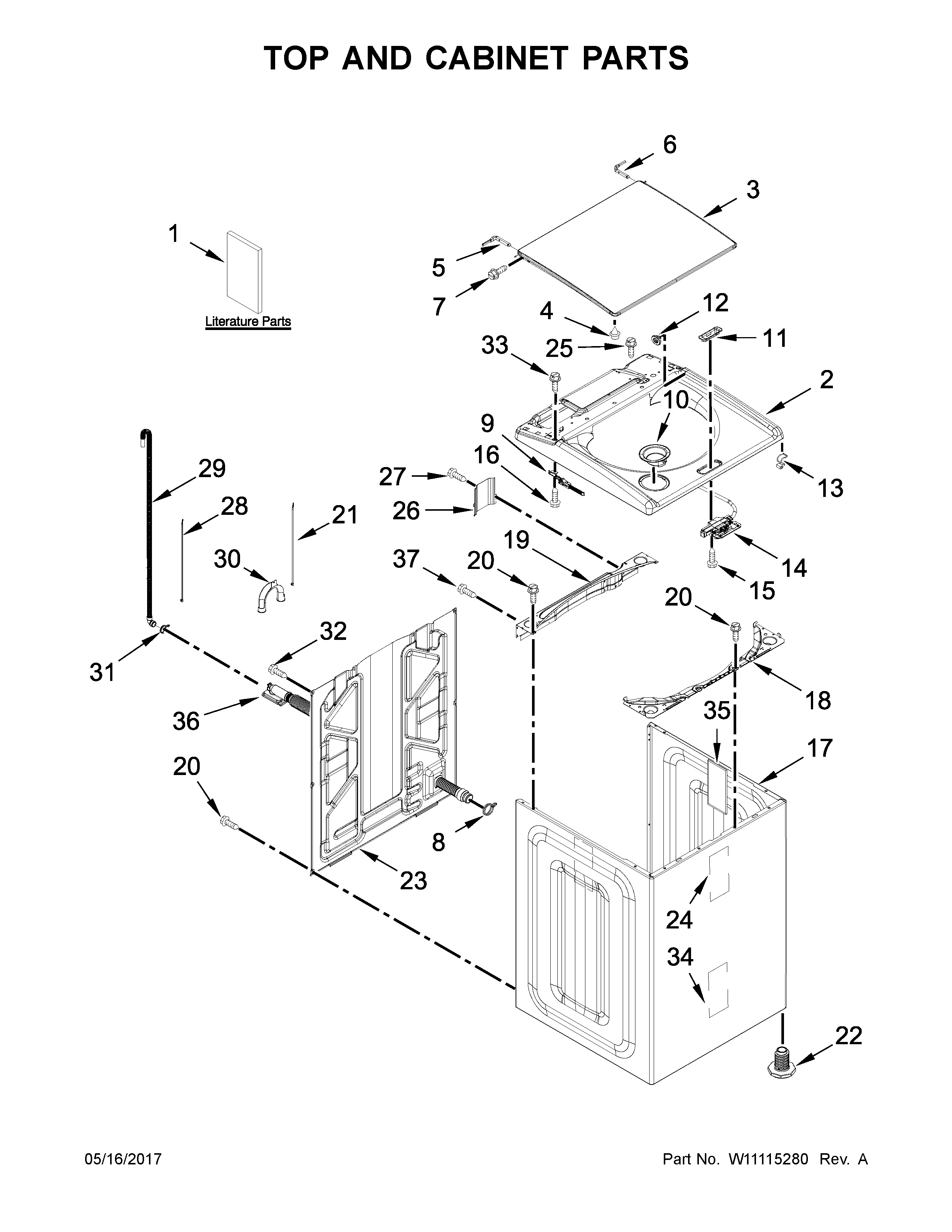Kenmore 11027132412 top and cabinet parts diagram