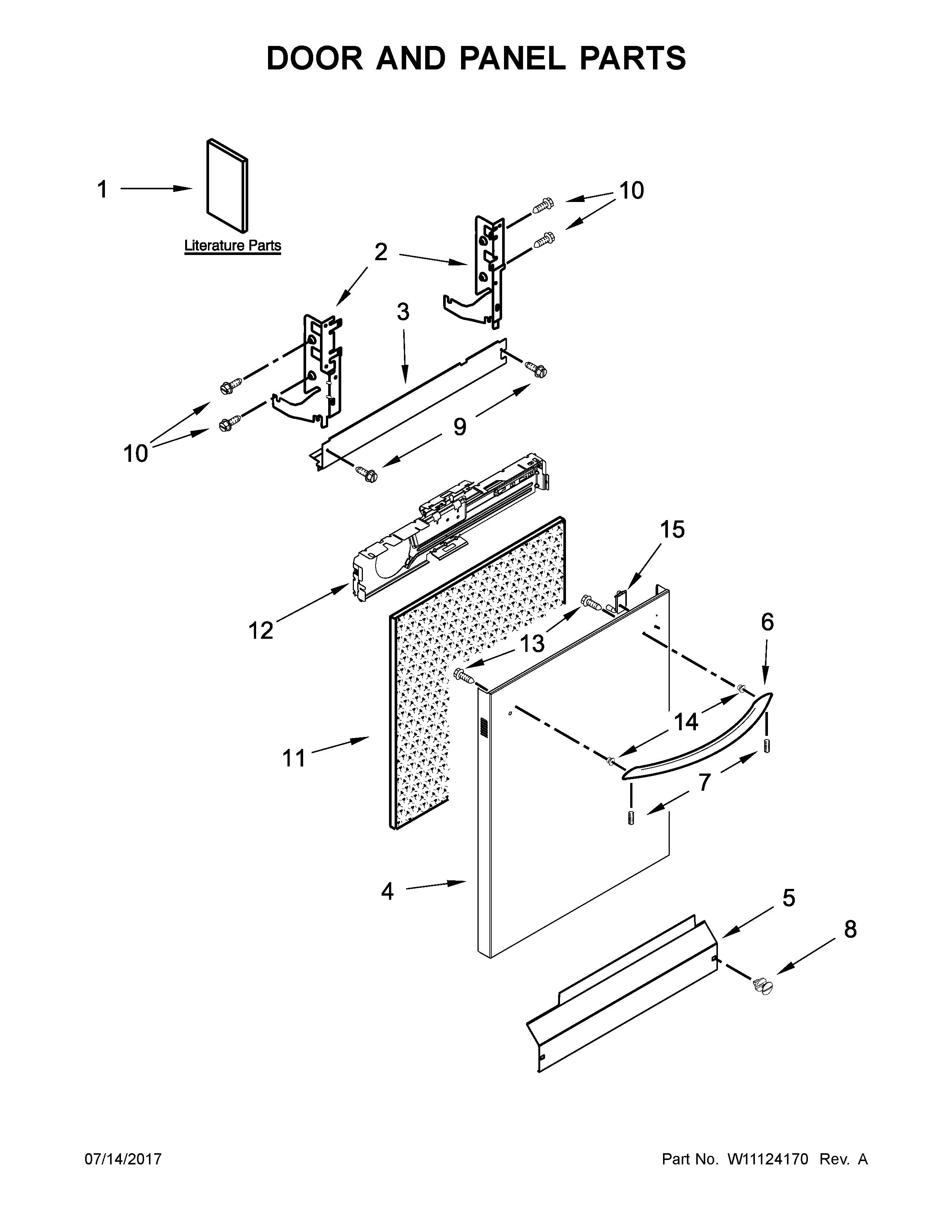 Kenmore 66513543N414 door and panel parts diagram