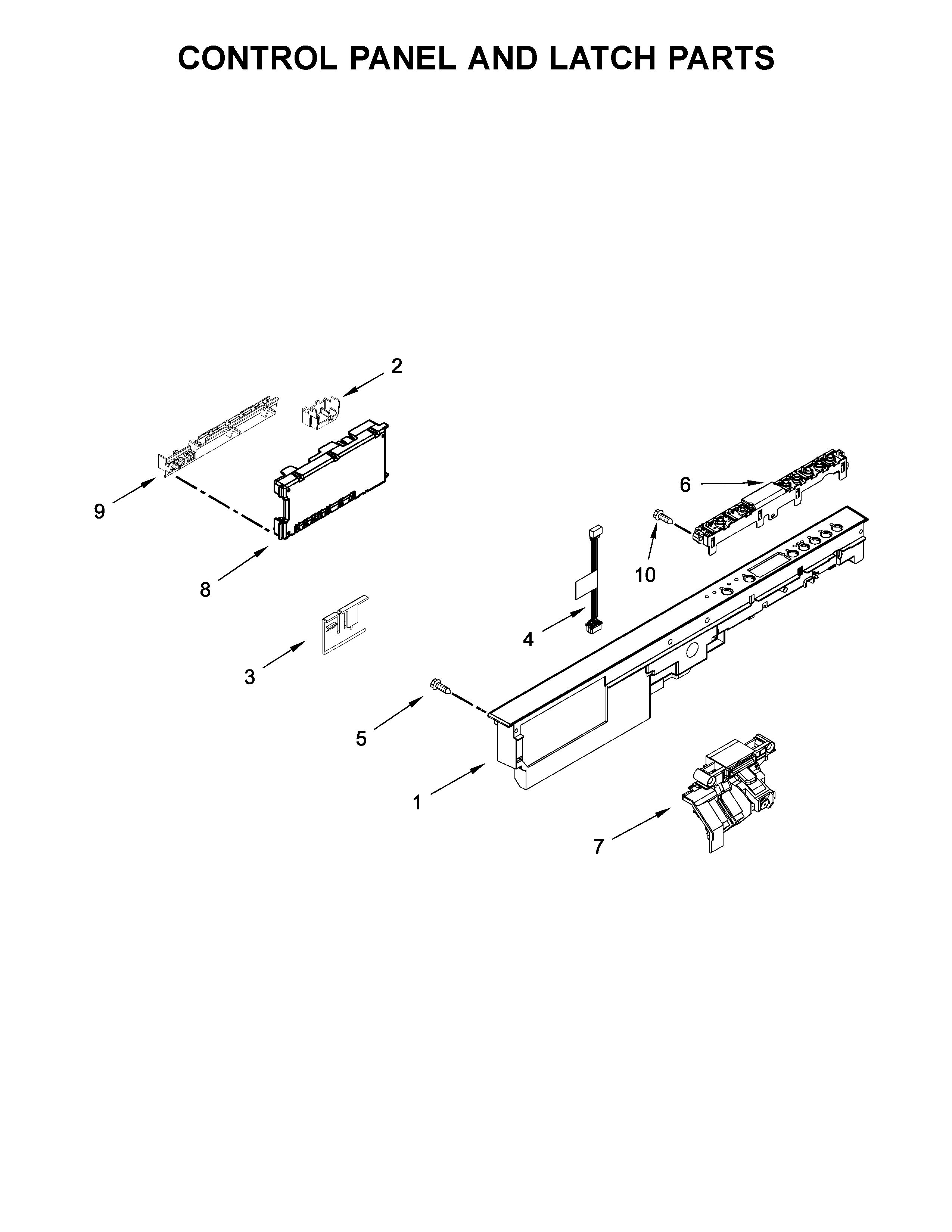 Kenmore 66513543N414 control panel and latch parts diagram