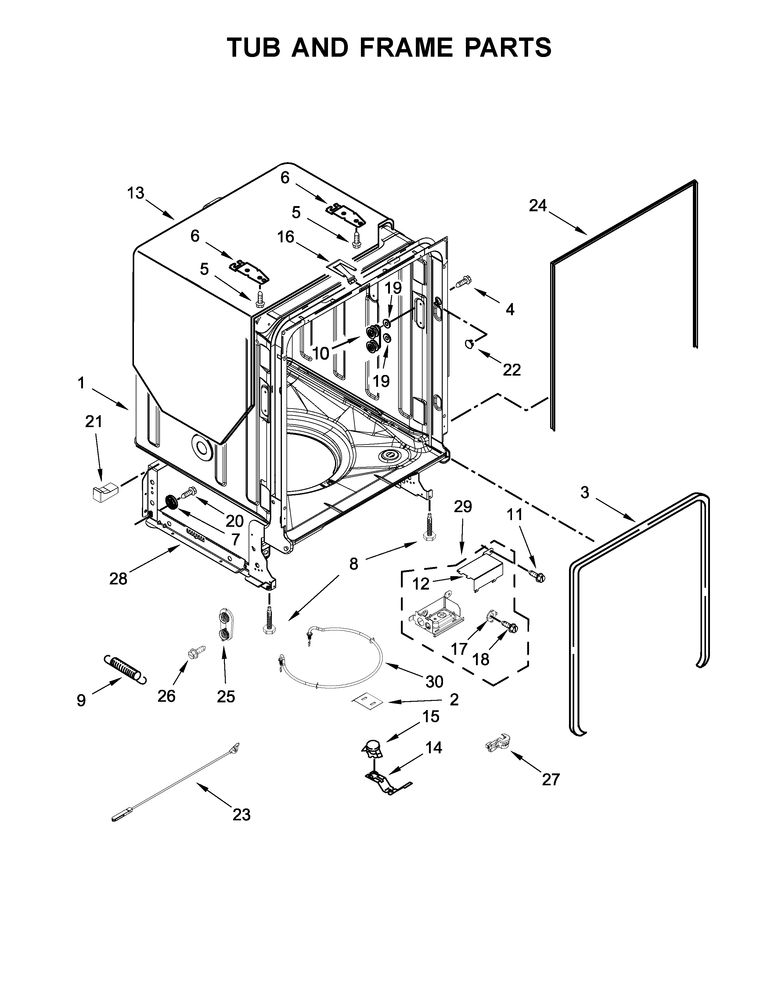 Kenmore 66513543N414 tub and frame parts diagram