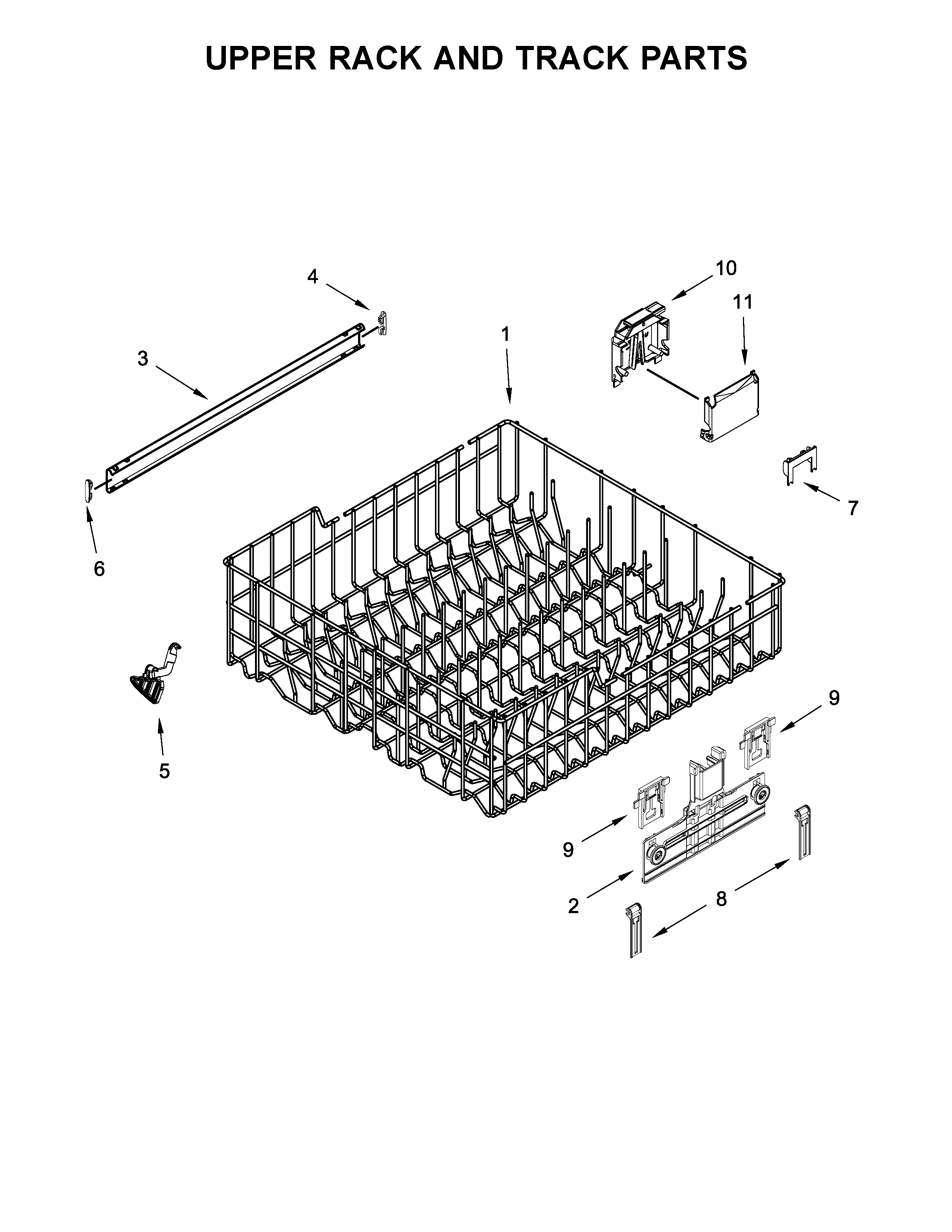 Kenmore 66513543N414 upper rack and track parts diagram