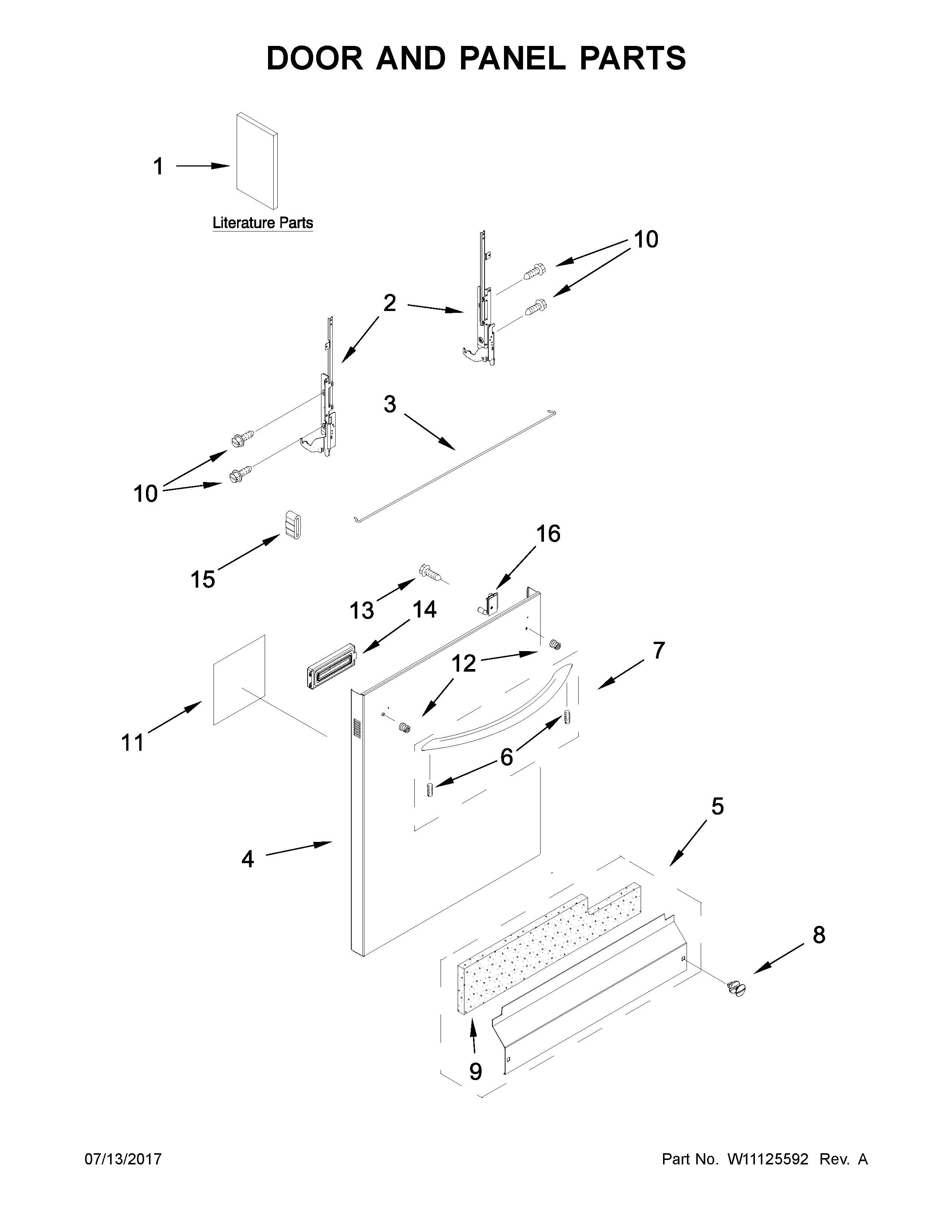 Kenmore 66513479N413 door and panel parts diagram