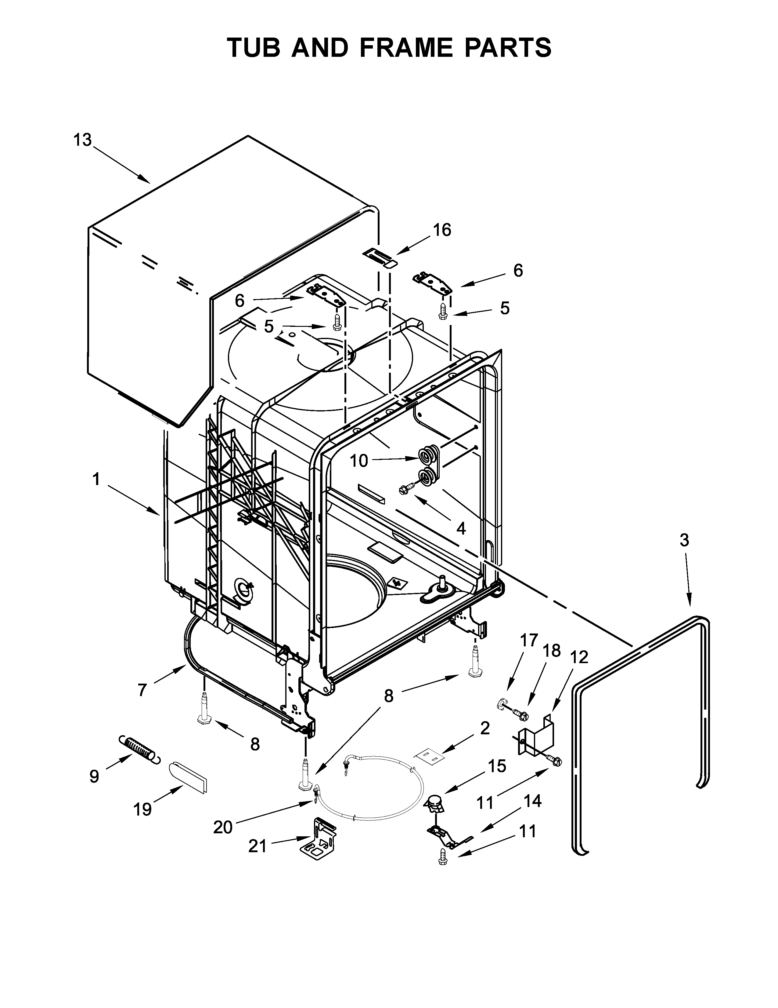 Kenmore 66513479N413 tub and frame parts diagram