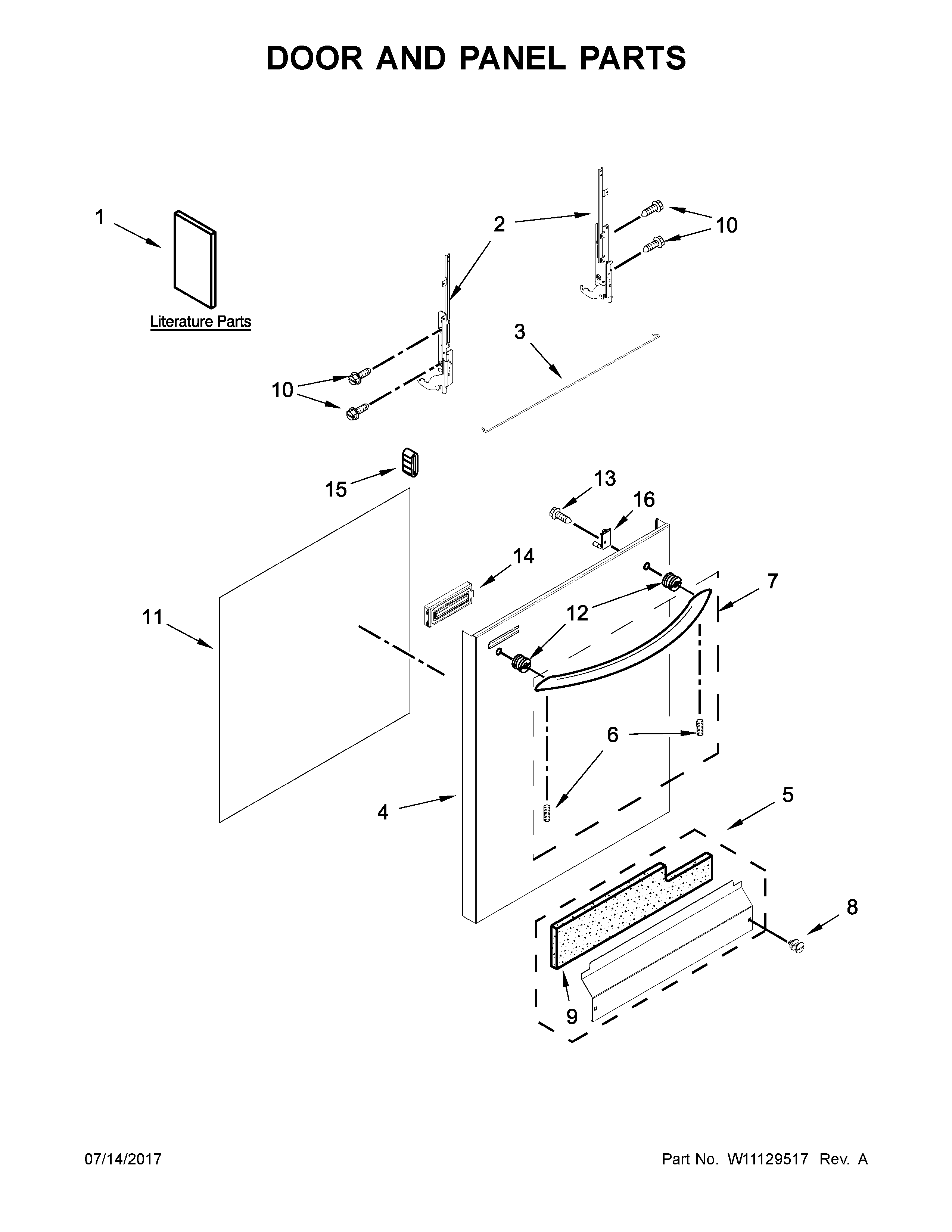 Kenmore 66512413N413 door and panel parts diagram