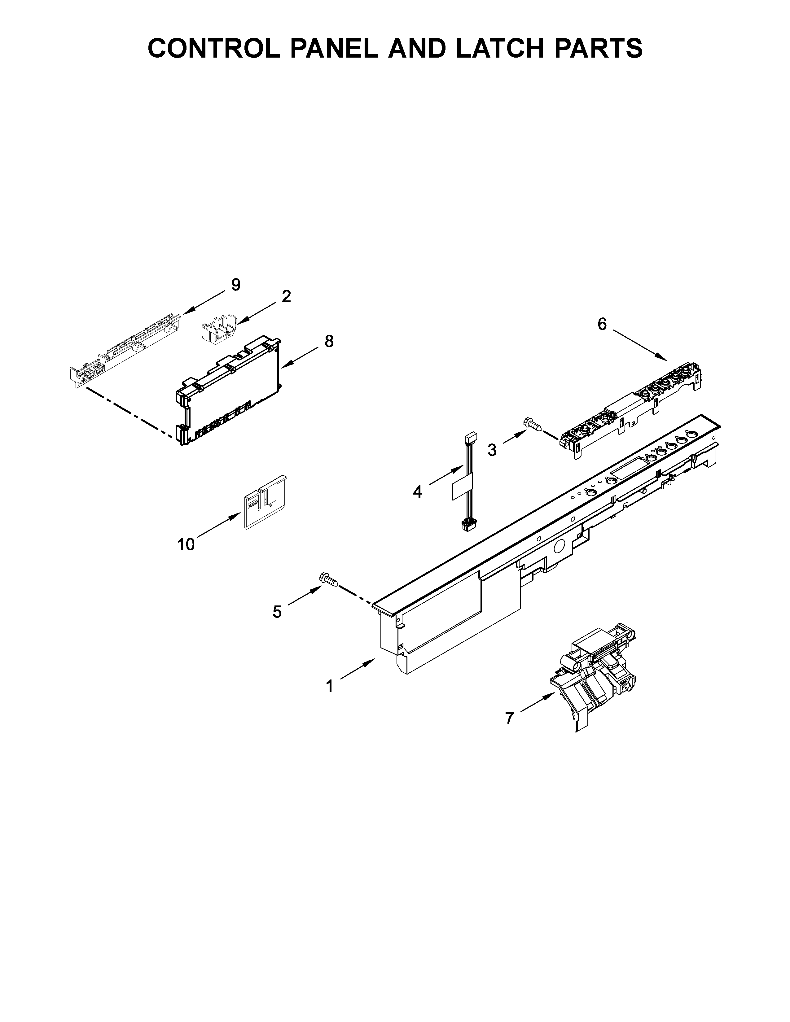 Kenmore 66512413N413 control panel and latch parts diagram