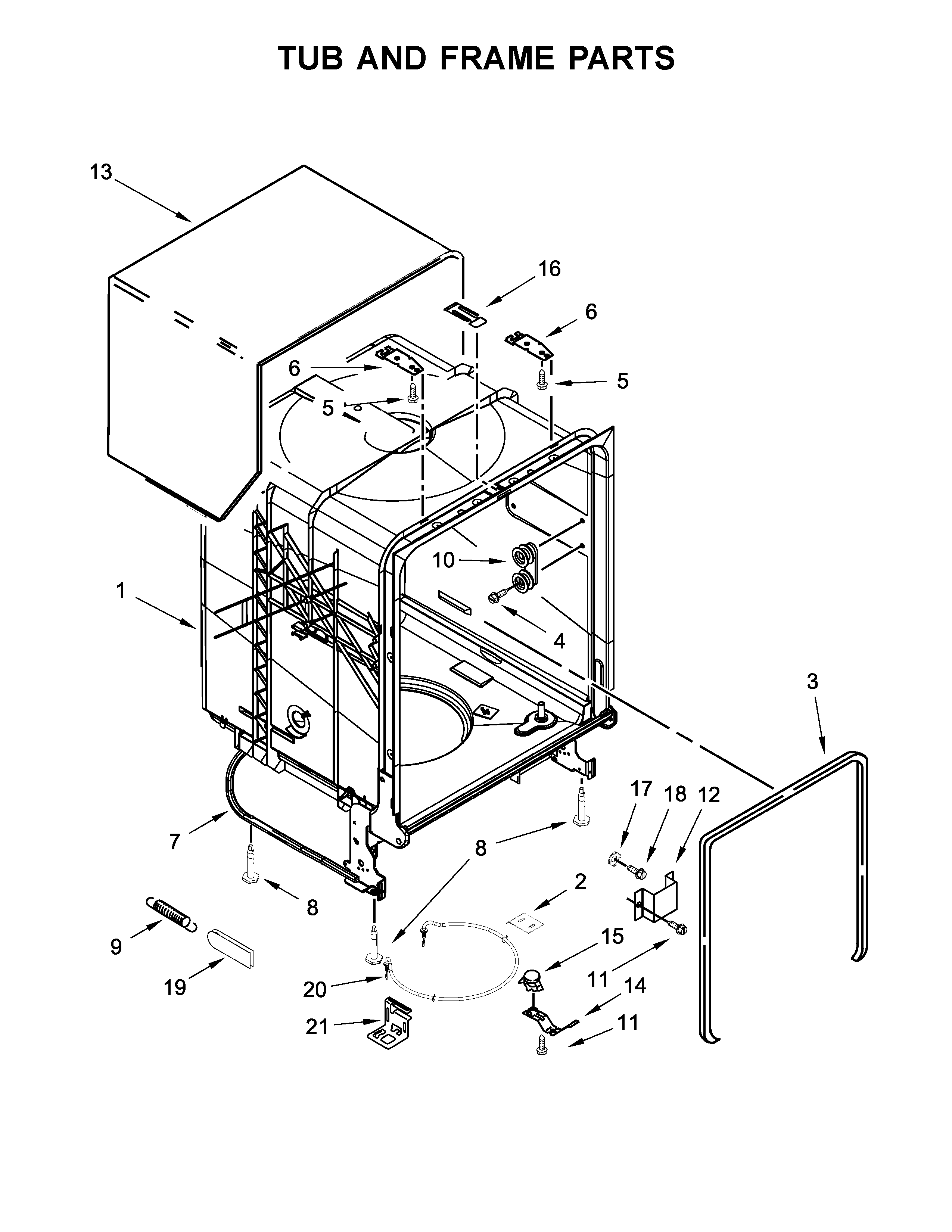 Kenmore 66512413N413 tub and frame parts diagram