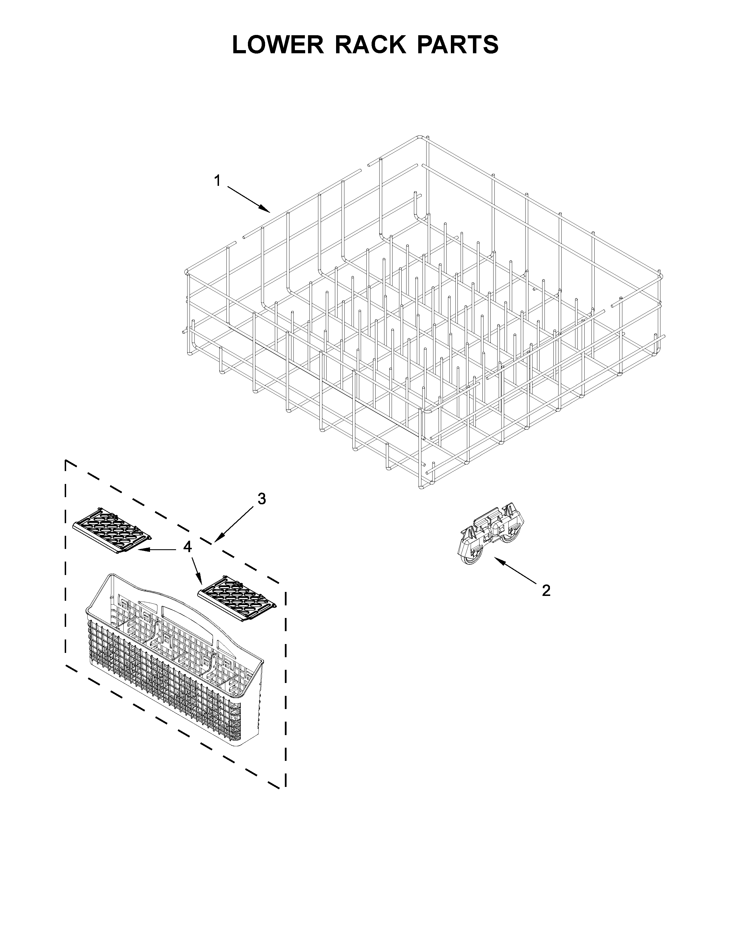 Kenmore 66512413N413 lower rack parts diagram