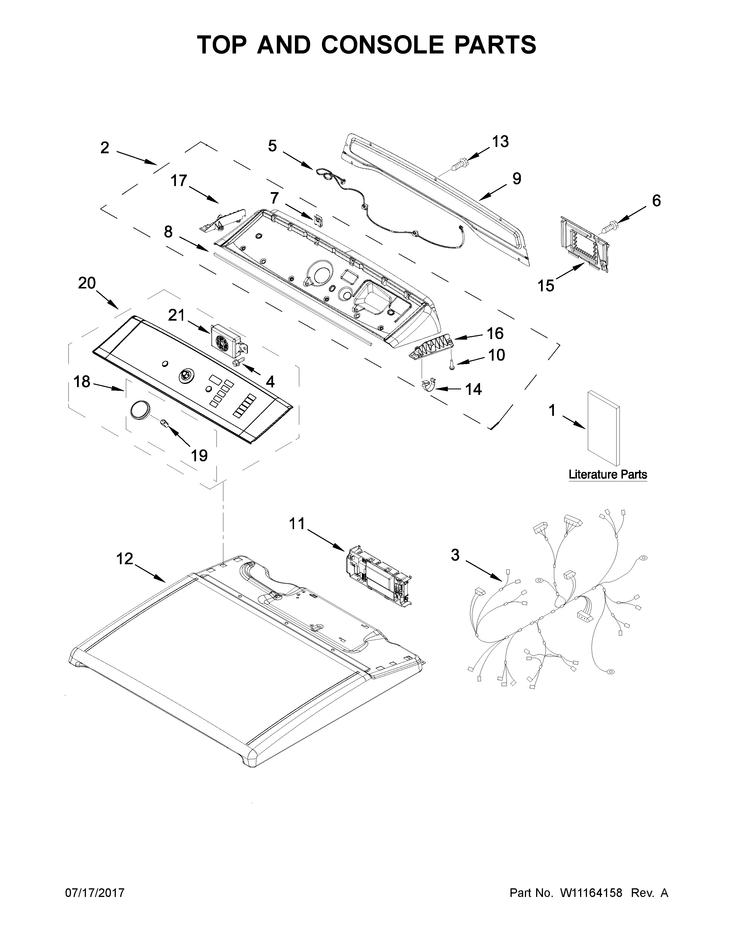 Kenmore 11069132414 top and console parts diagram
