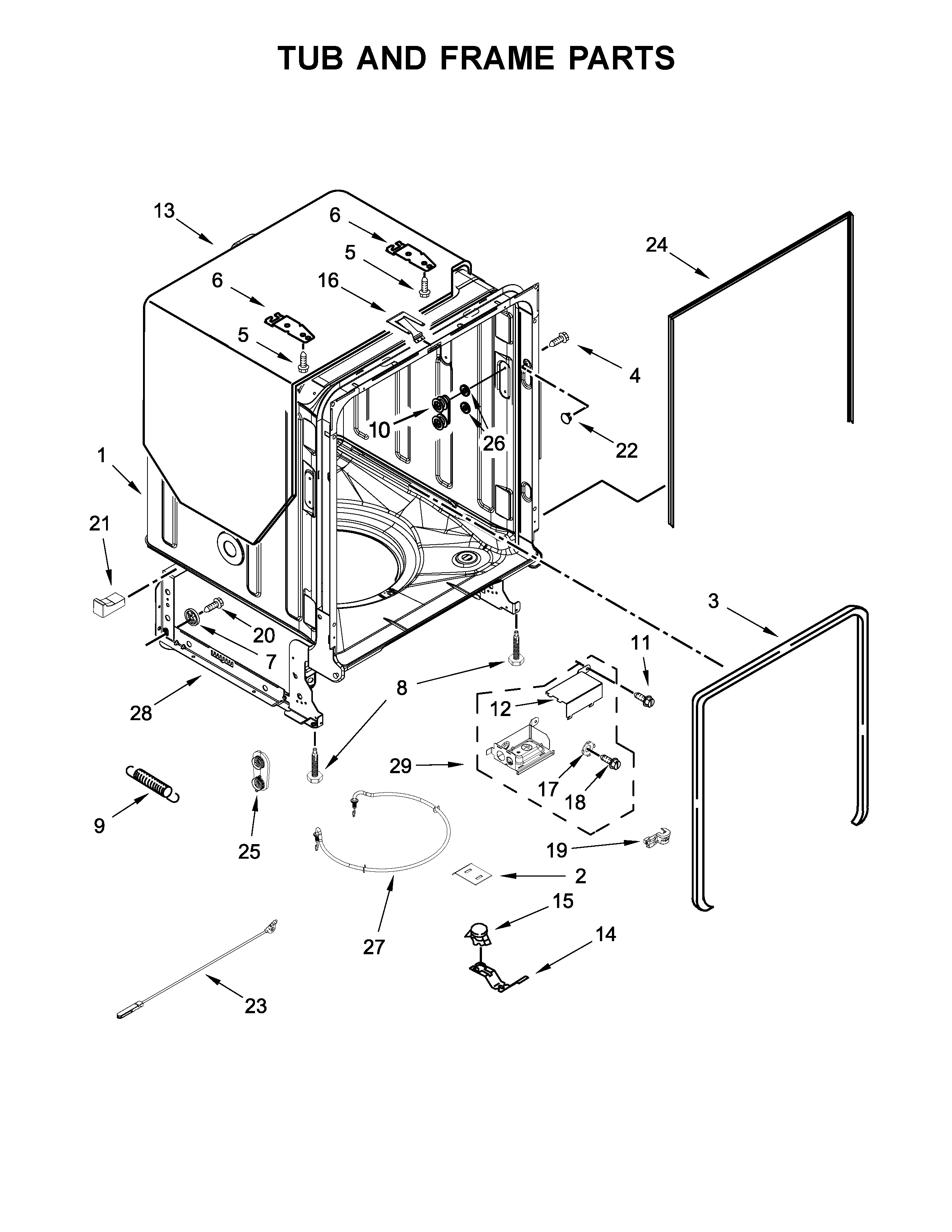 Kenmore 66513223N414 tub and frame parts diagram