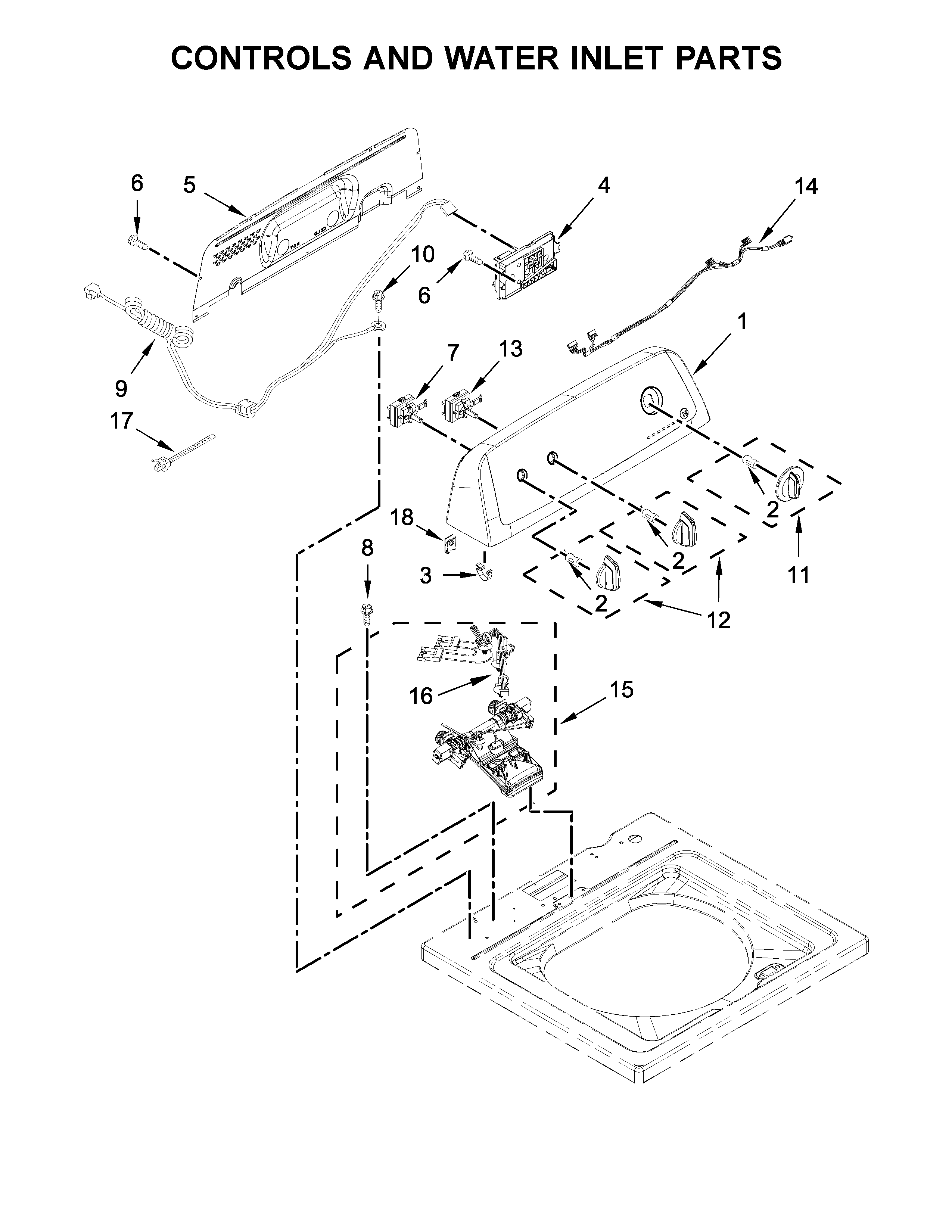 Kenmore 11020232711 controls and water inlet parts diagram