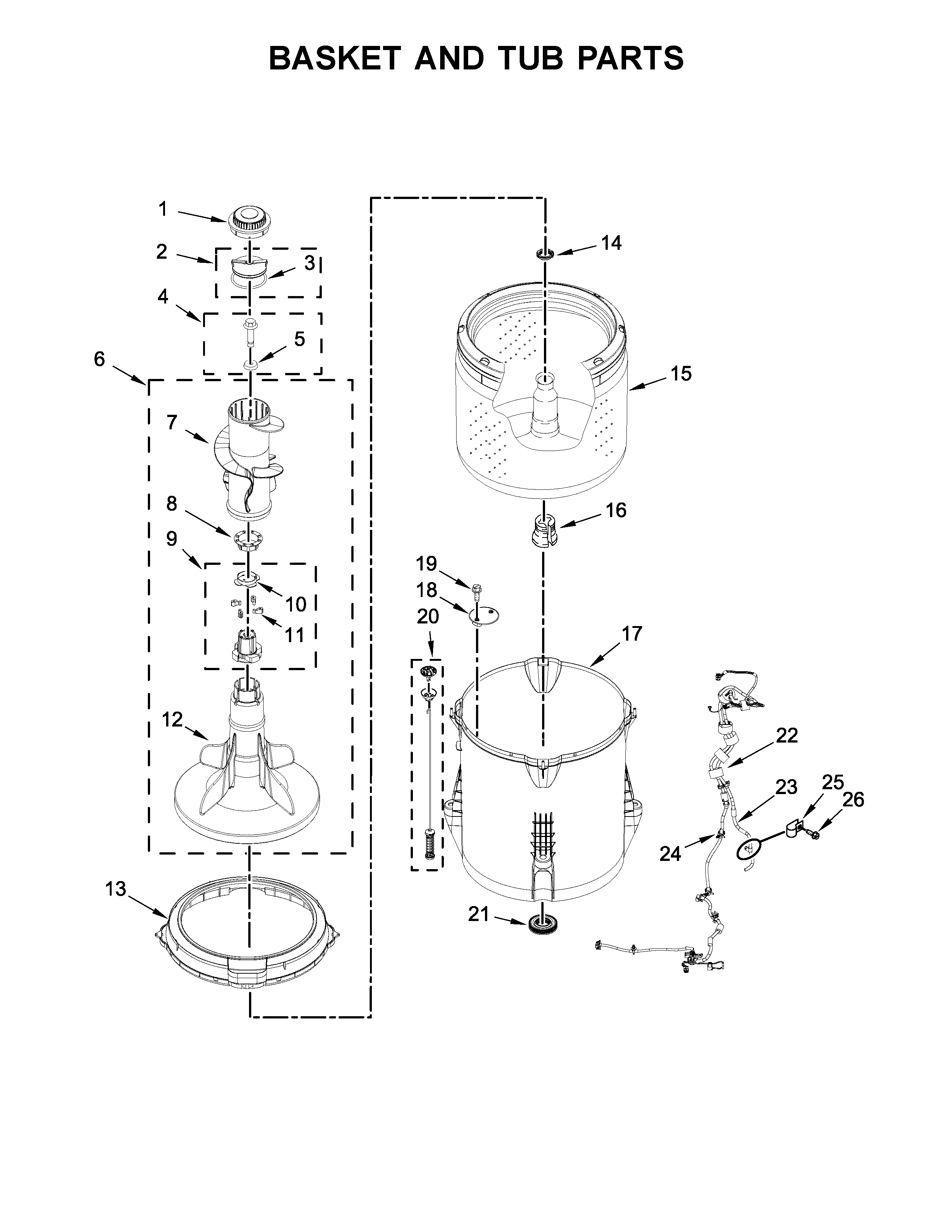 Kenmore 11020232711 basket and tub parts diagram