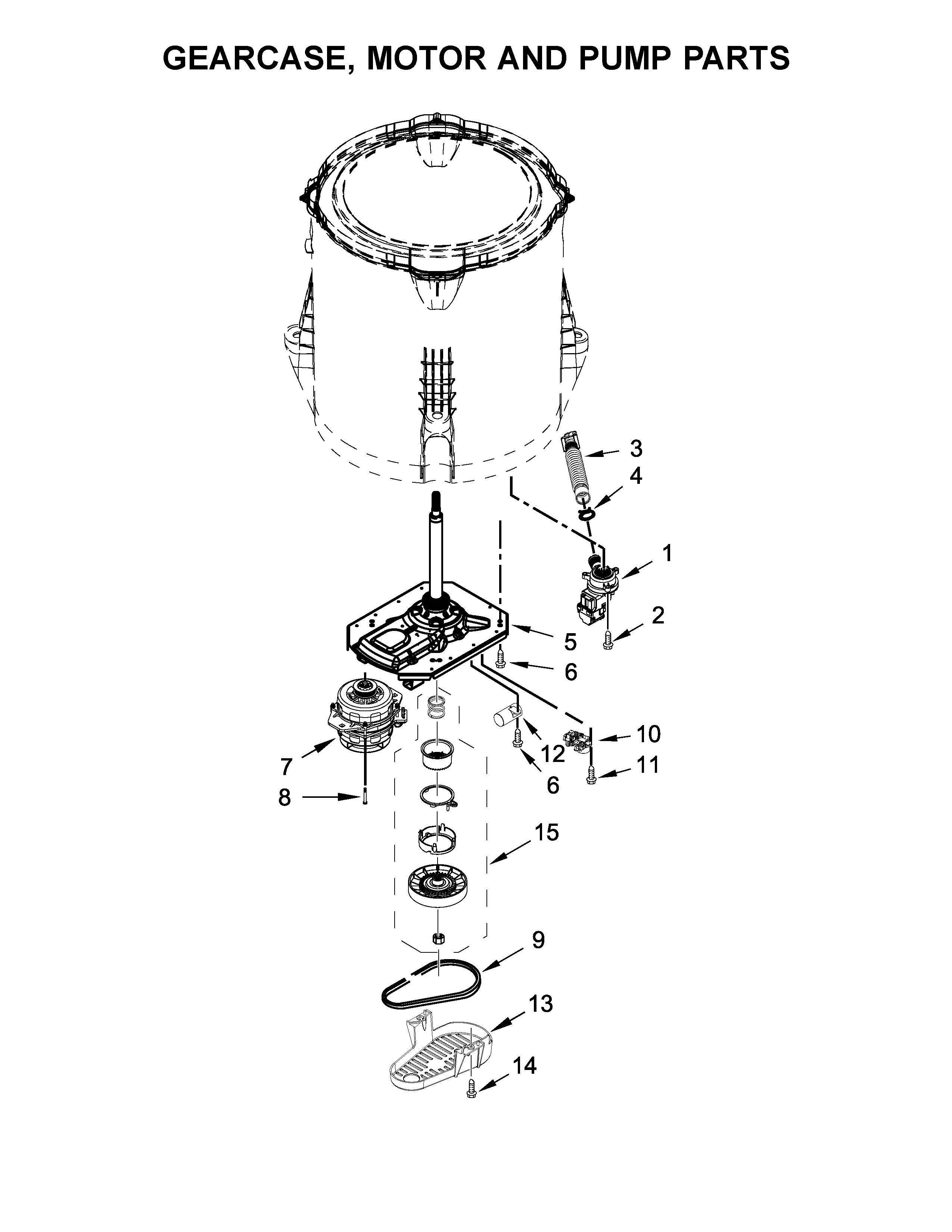 Kenmore 11020232711 gearcase, motor and pump parts diagram