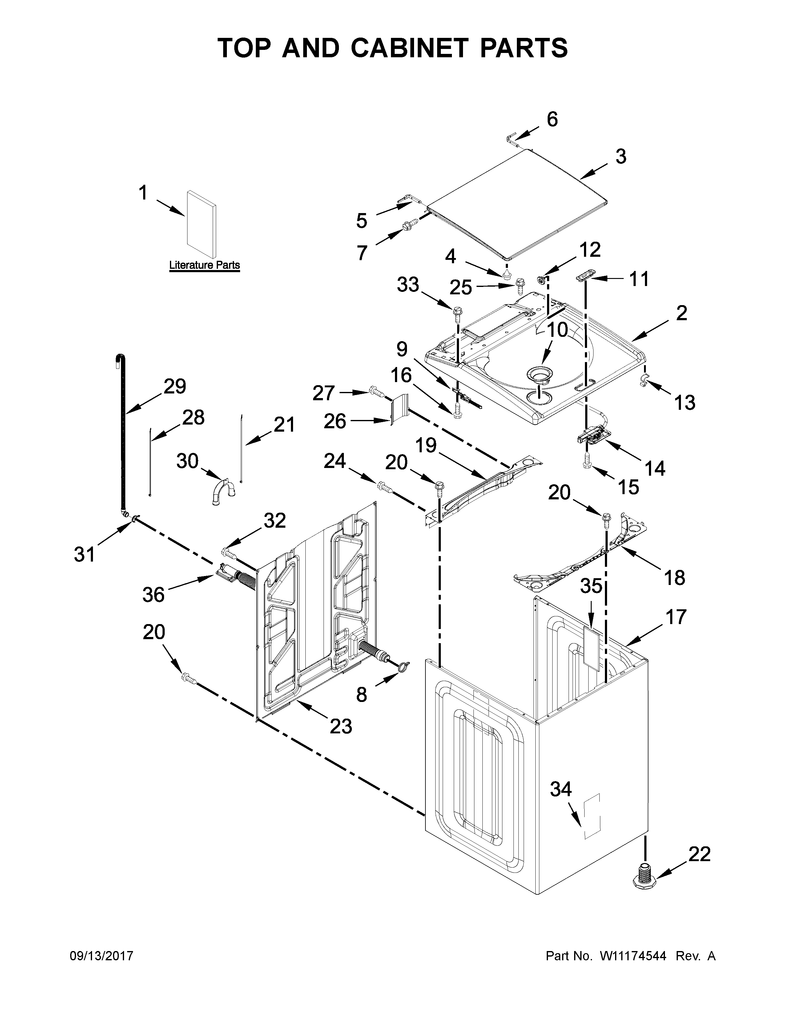 Kenmore 11027132413 top and cabinet parts diagram