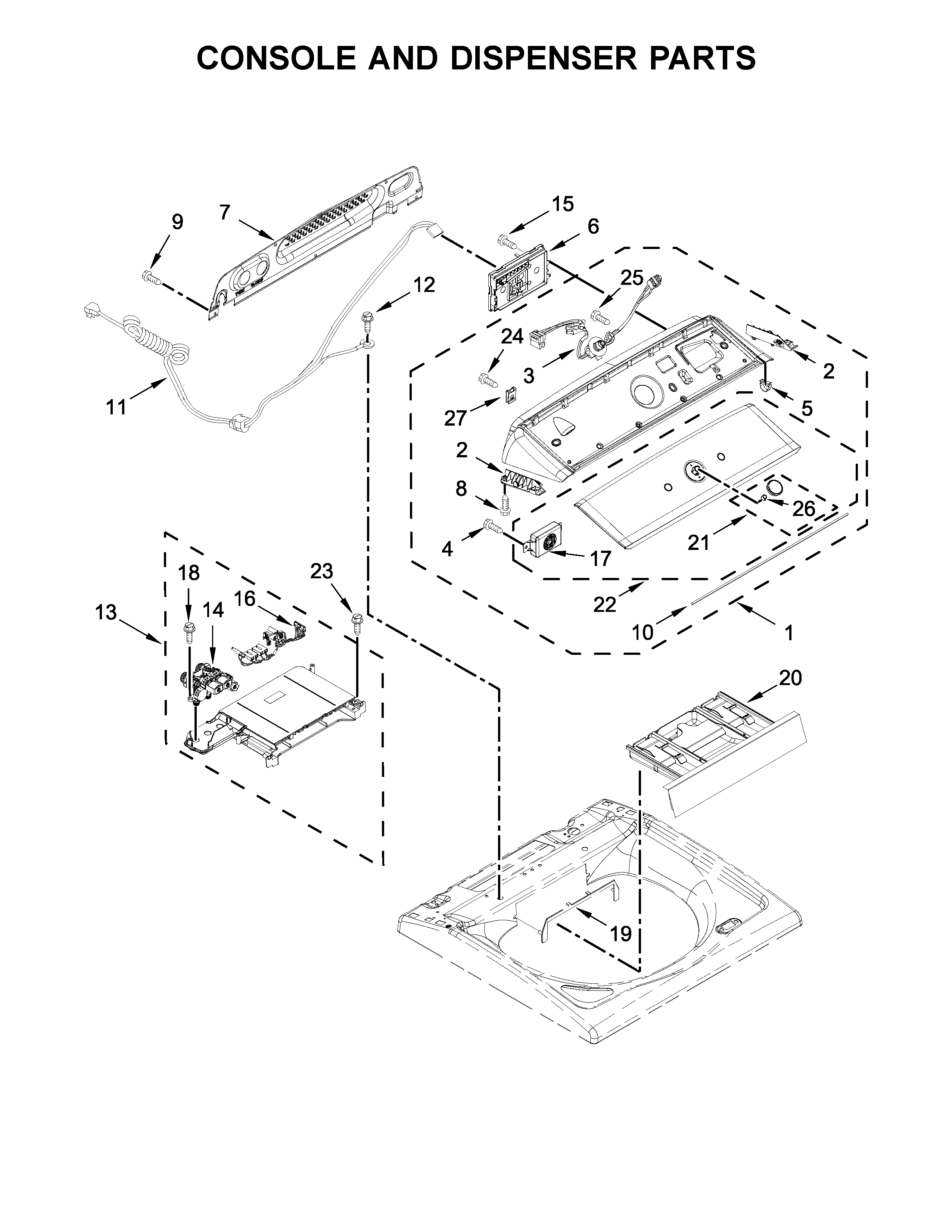Kenmore 11027132413 console and dispenser parts diagram