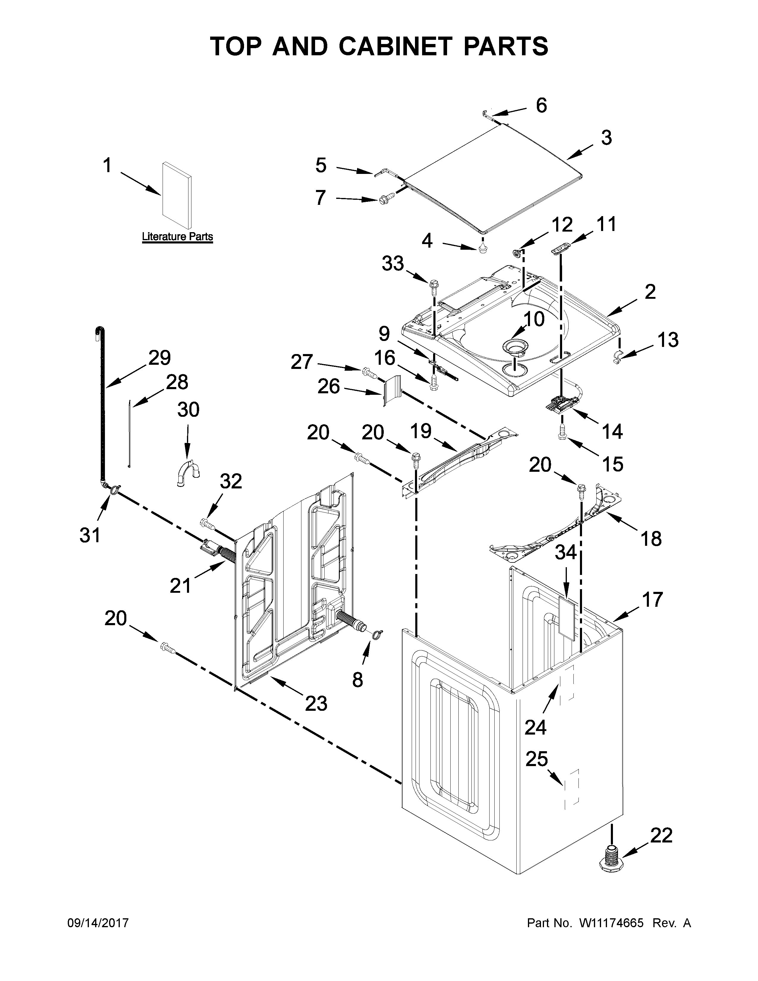 Kenmore 11029132413 top and cabinet parts diagram