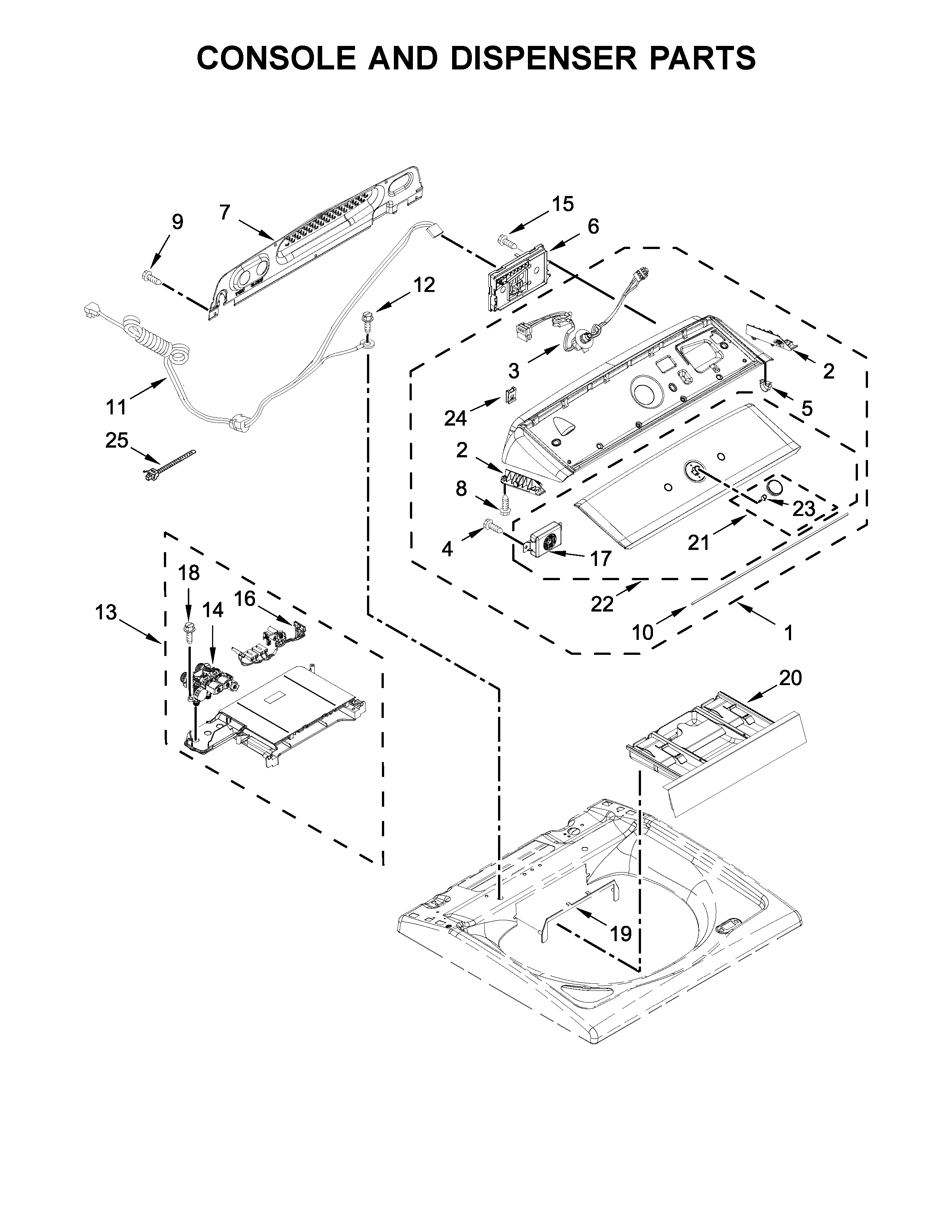 Kenmore 11029132413 console and dispenser parts diagram