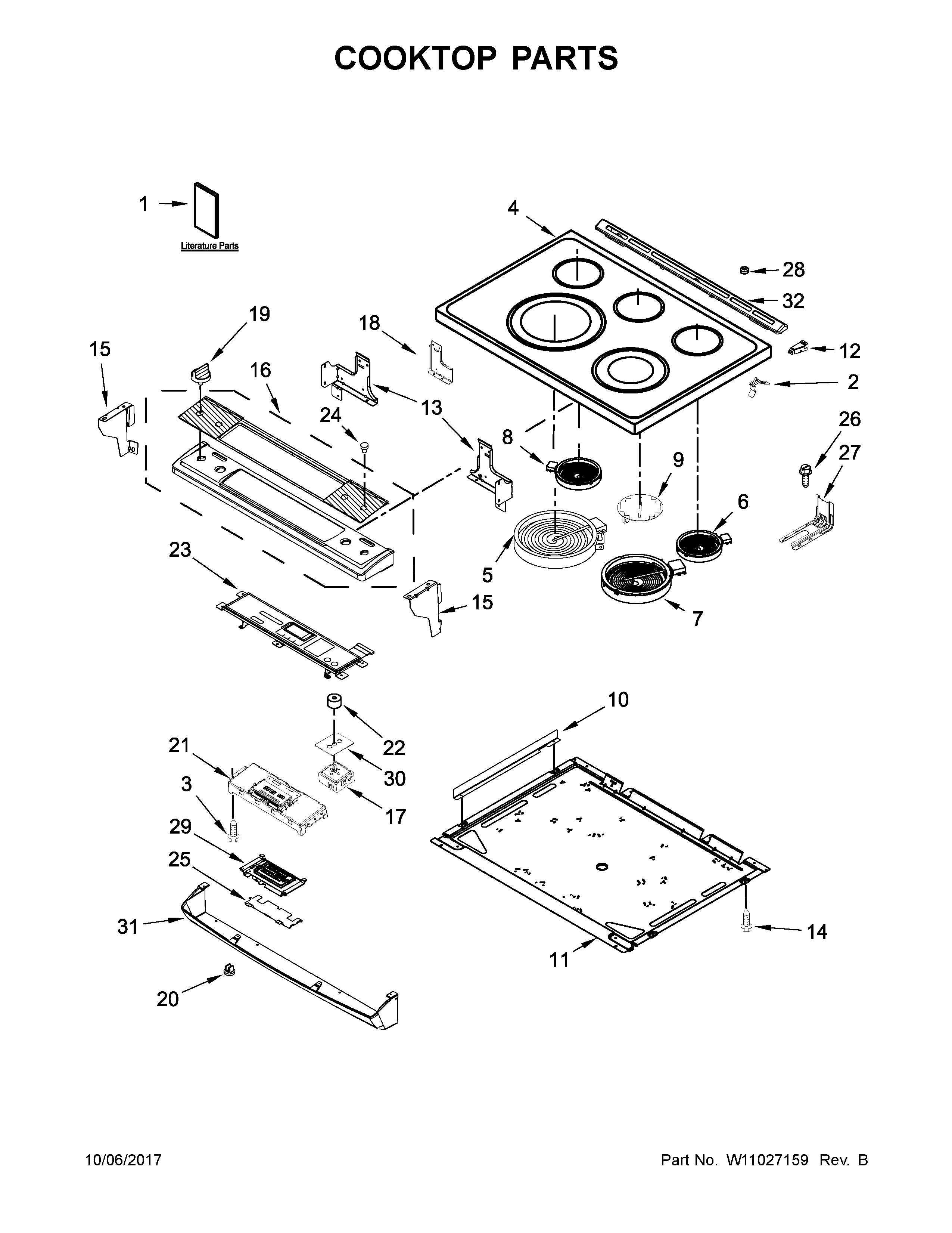Kenmore 664C95123610 cooktop parts diagram