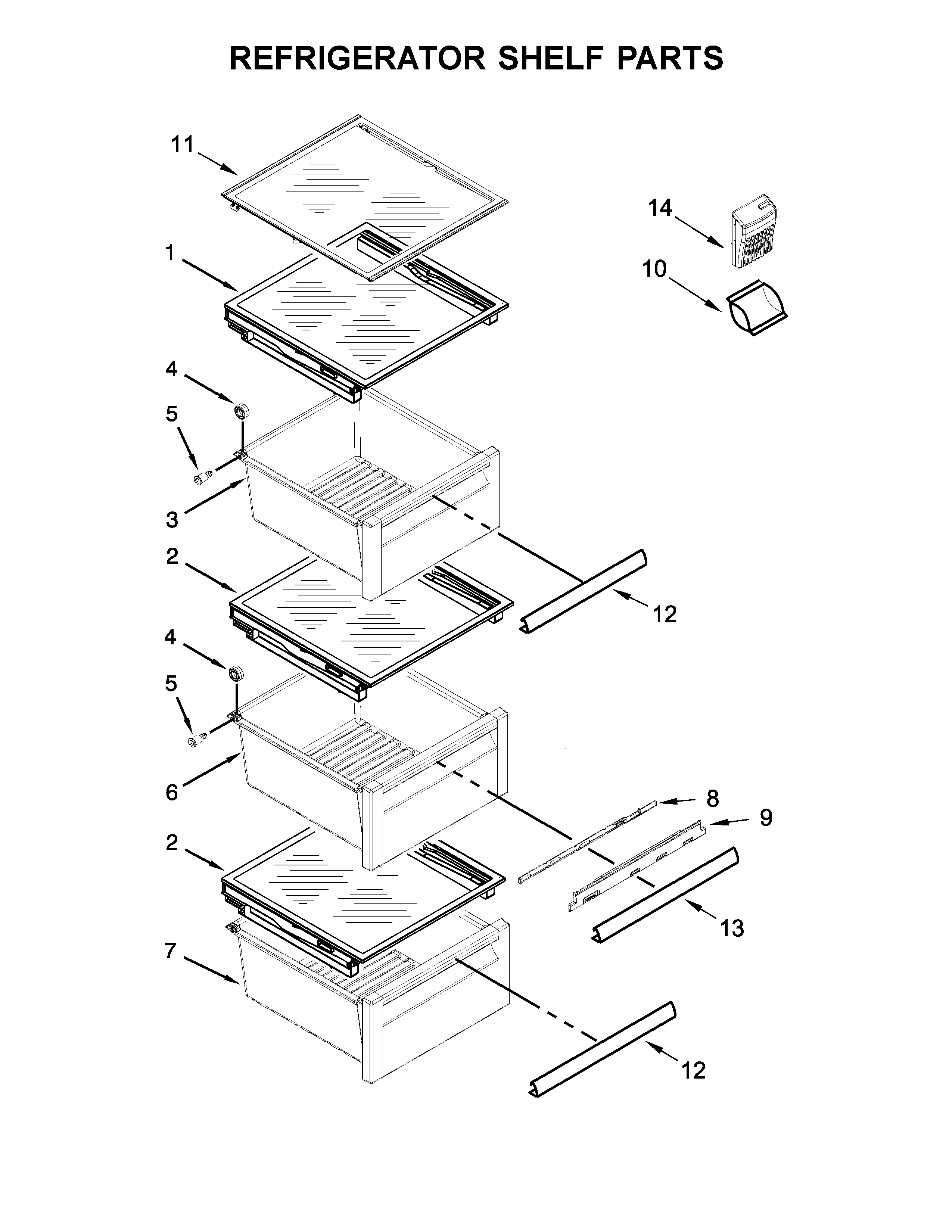 Kenmore Elite 10651712411 refrigerator shelf parts diagram