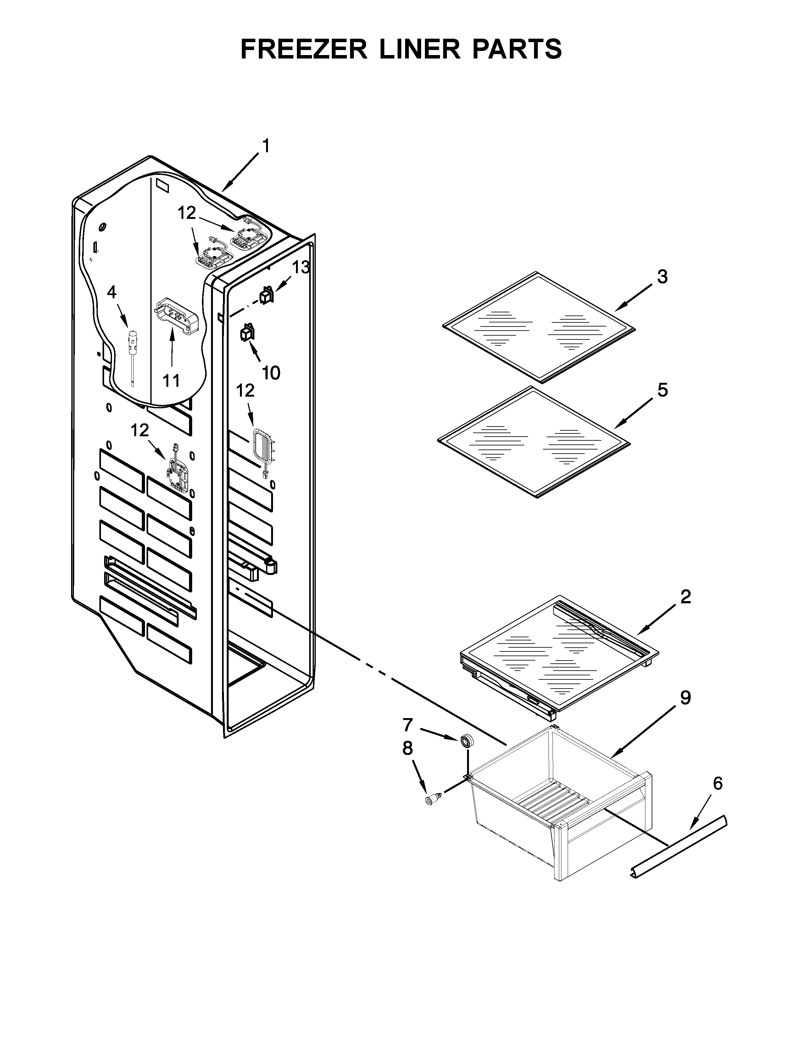 Kenmore Elite 10651712411 freezer liner parts diagram