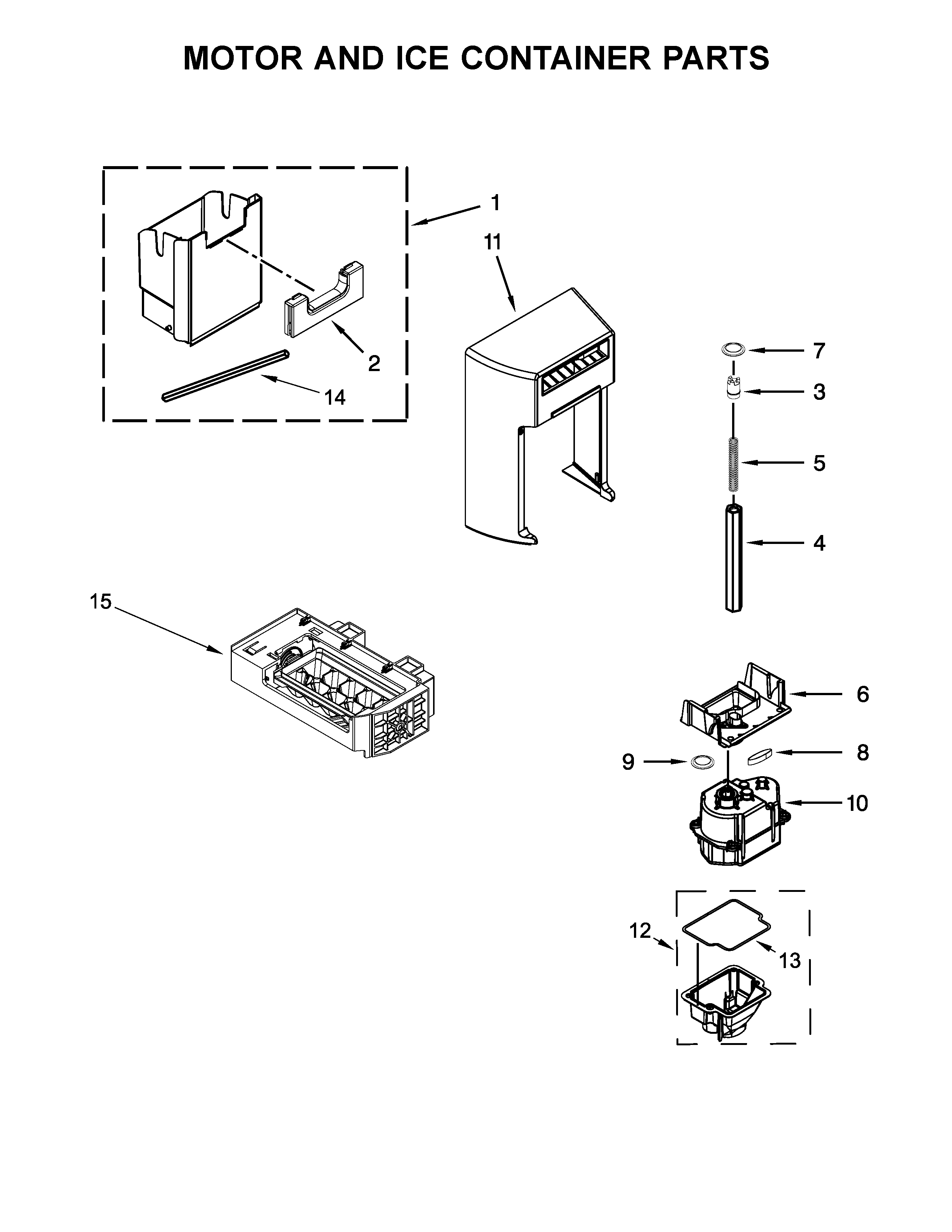 Kenmore Elite 10651712411 motor and ice container parts diagram