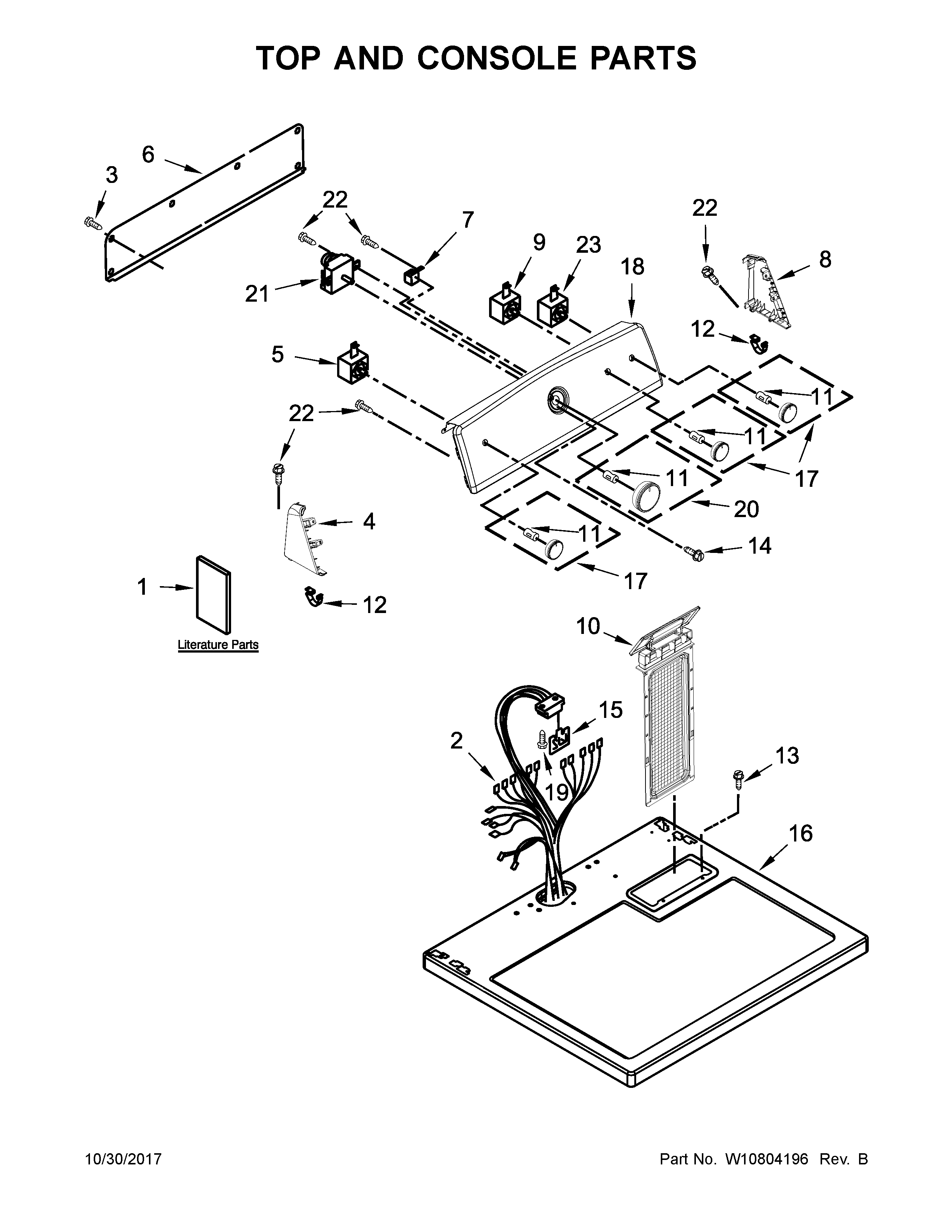 Kenmore 11065132411 top and console parts diagram