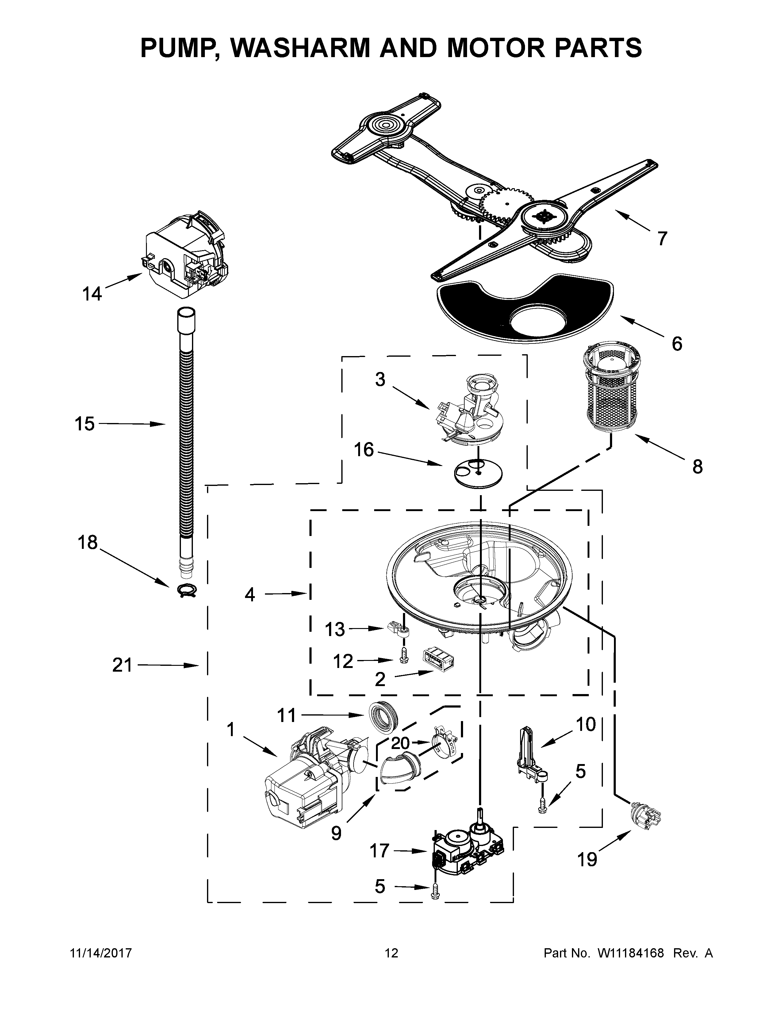 Kenmore Elite 66512793K314 pump, washarm and motor parts diagram