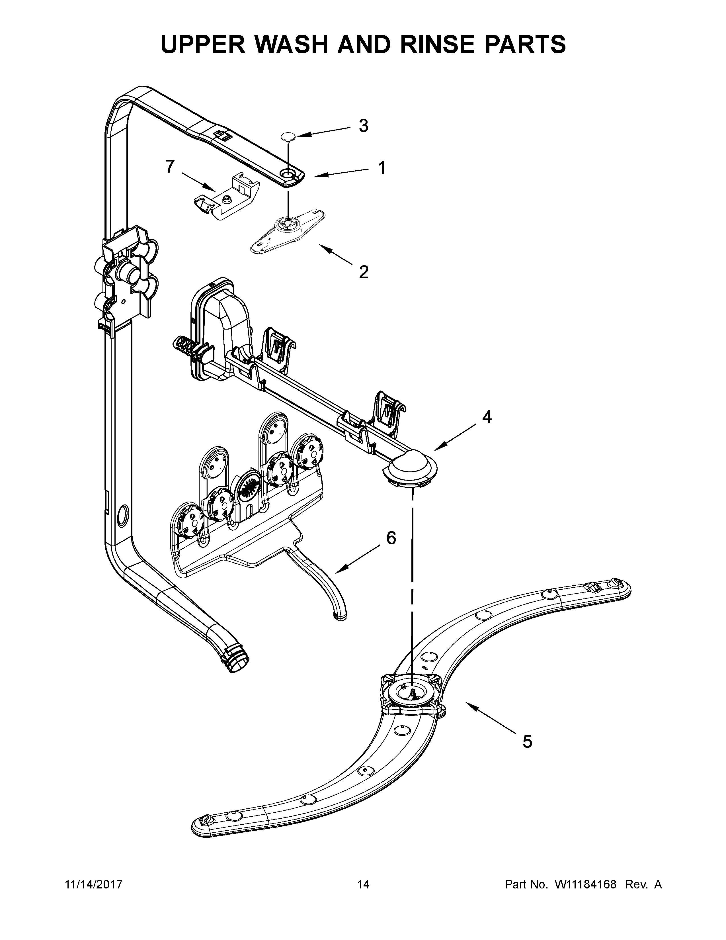 Kenmore Elite 66512793K314 upper wash and rinse parts diagram