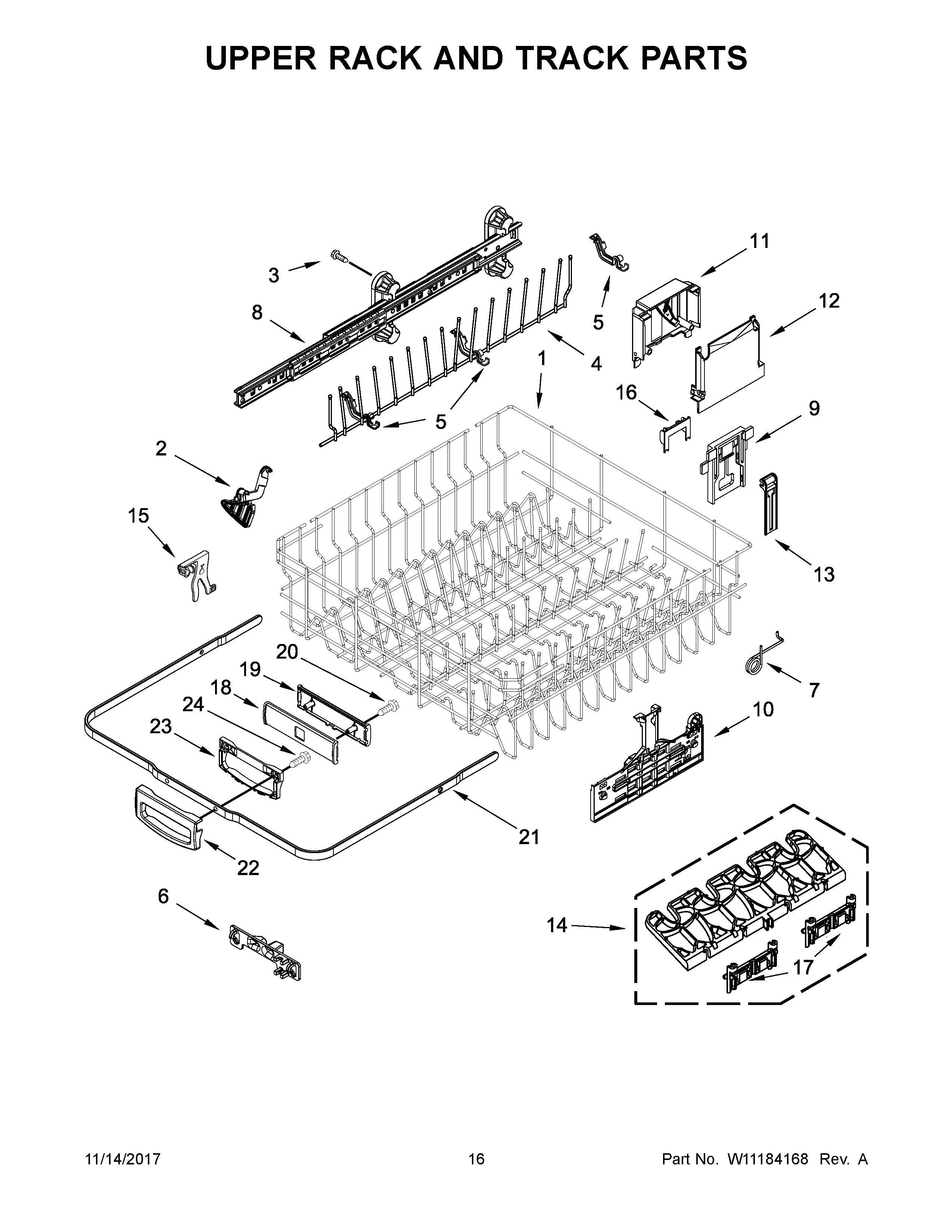 Kenmore Elite 66512793K314 upper rack and track parts diagram