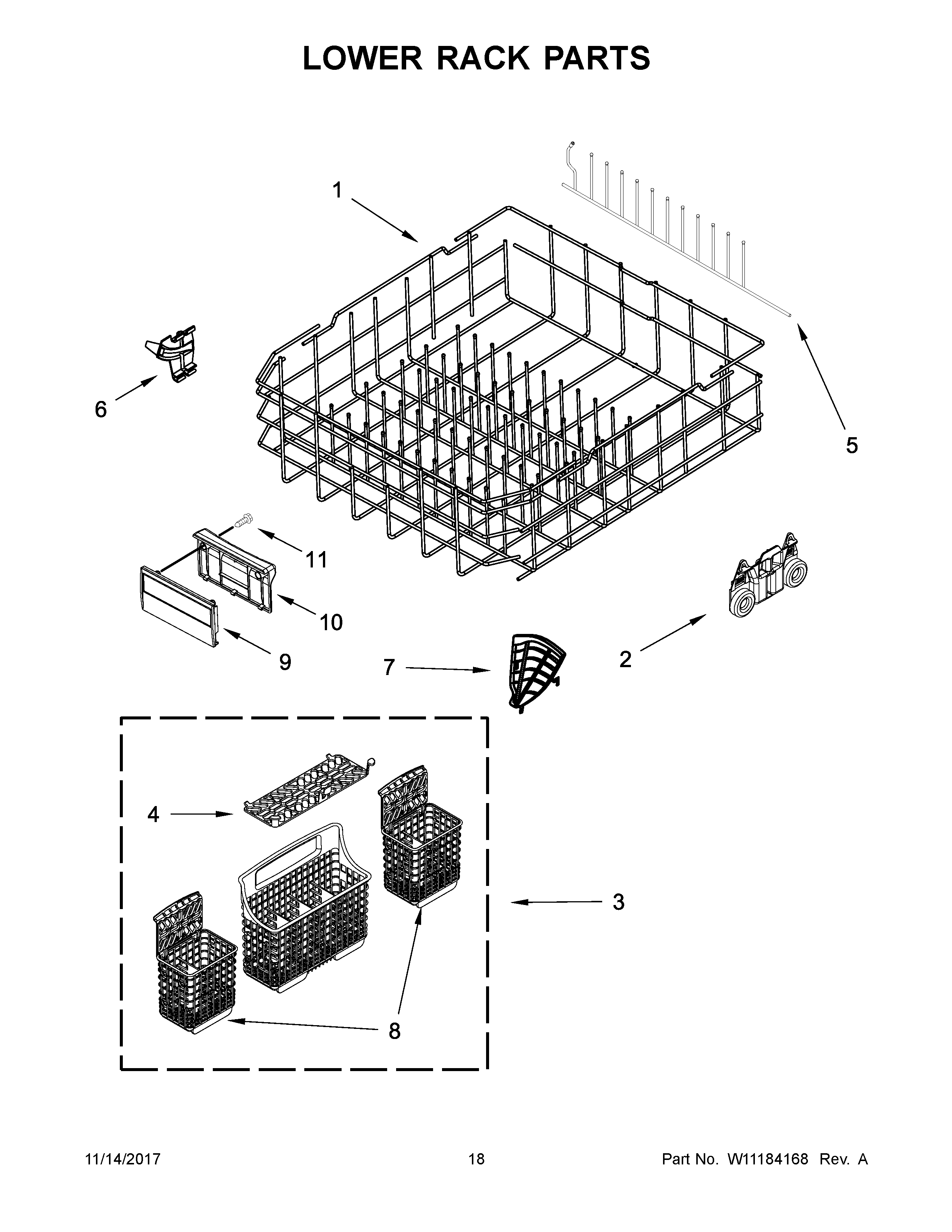 Kenmore Elite 66512793K314 lower rack parts diagram
