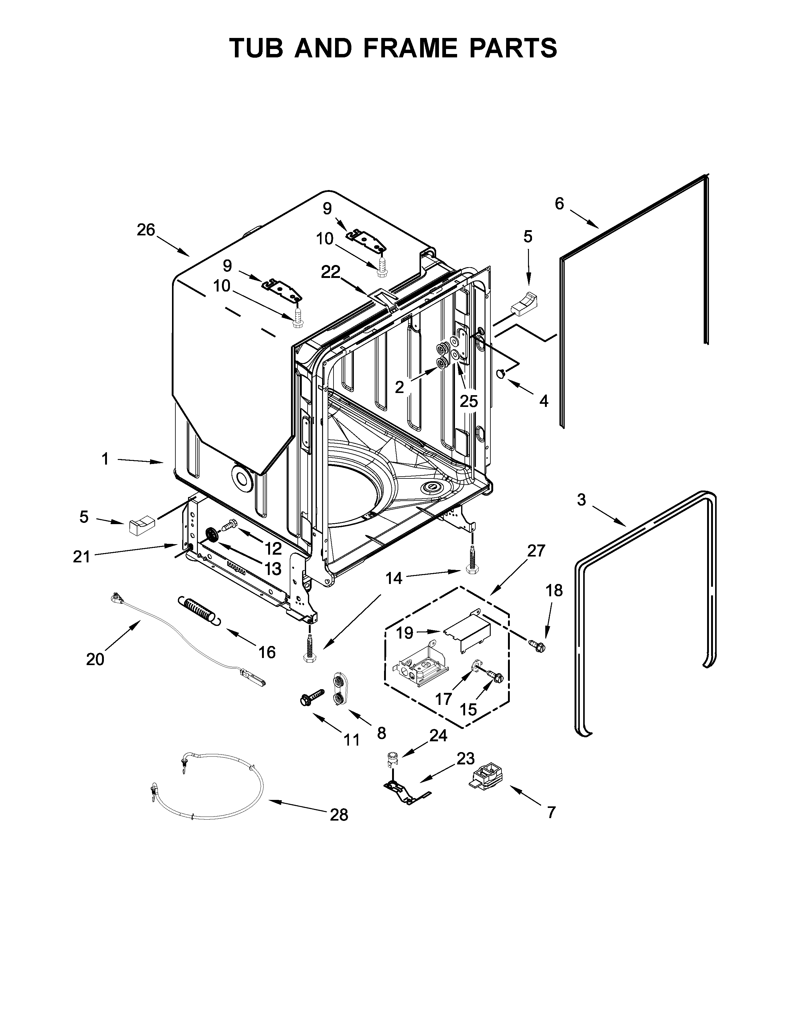 Kenmore Elite 66514752N512 tub and frame parts diagram