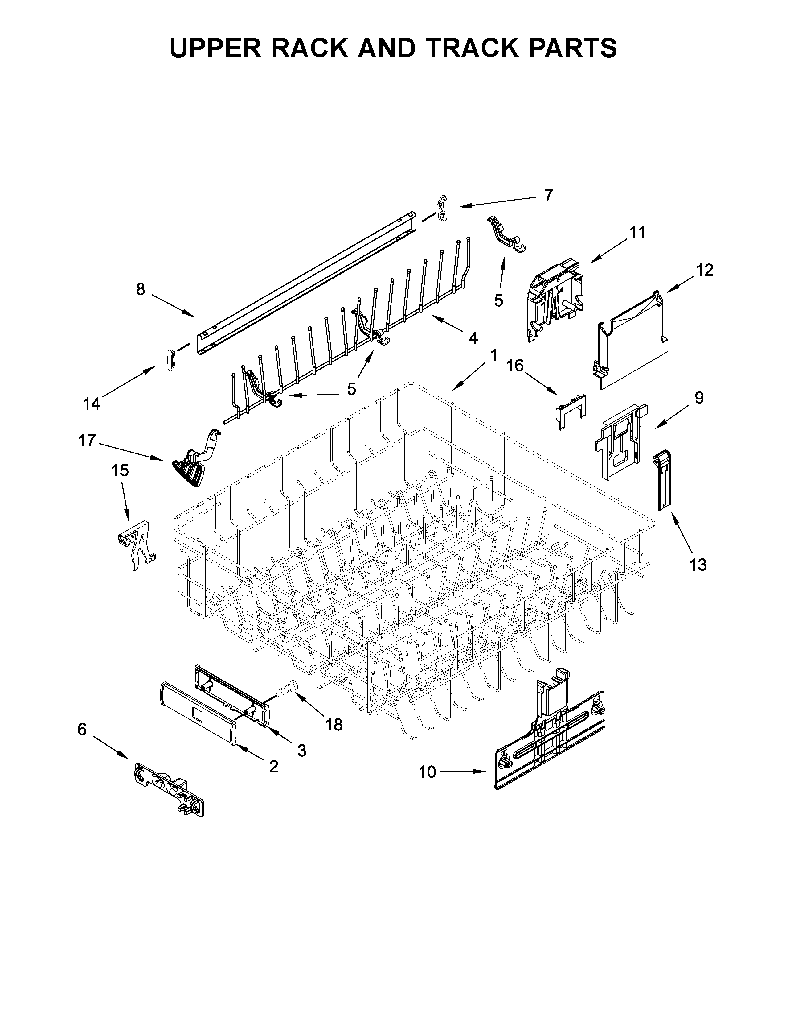 Kenmore Elite 66514752N512 upper rack and track parts diagram