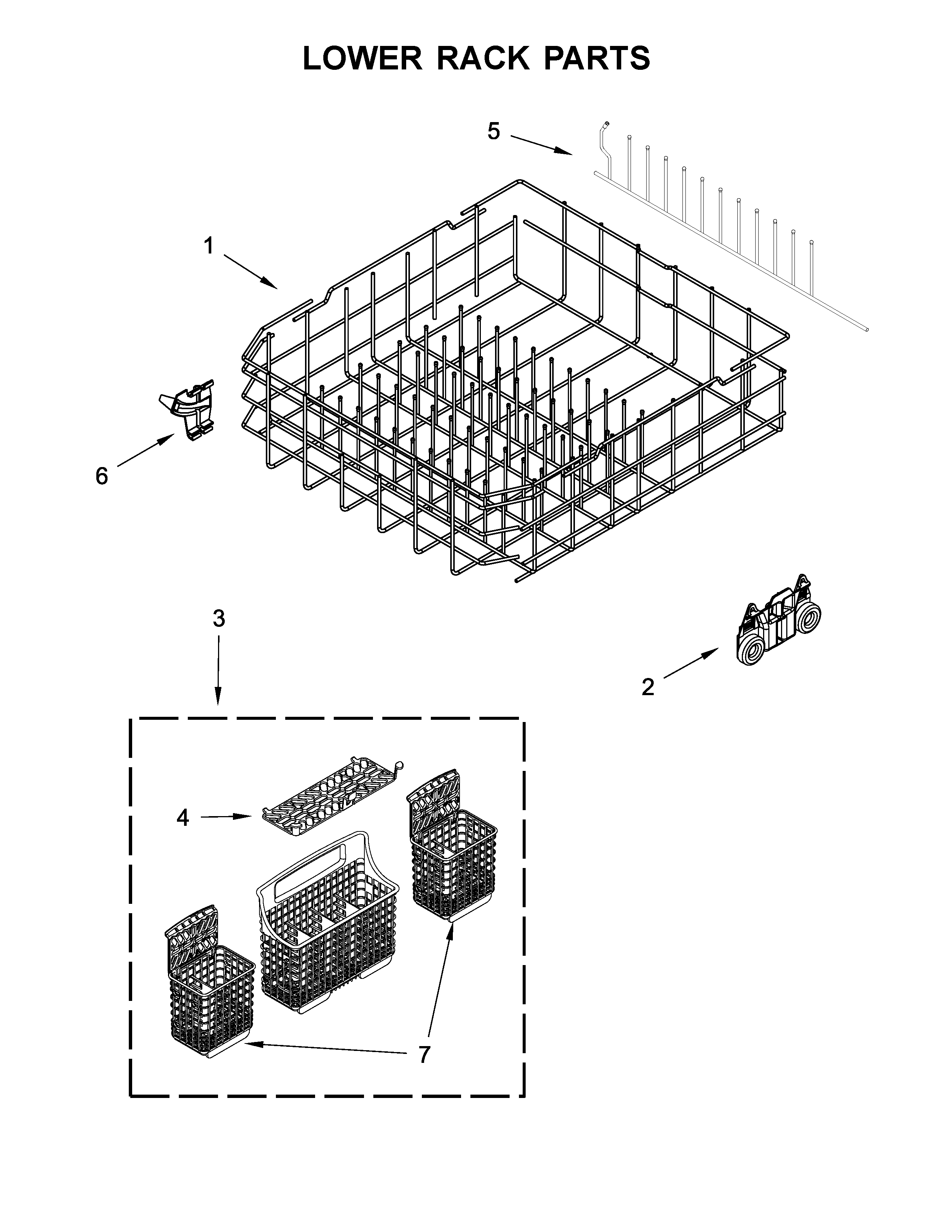 Kenmore Elite 66514752N512 lower rack parts diagram