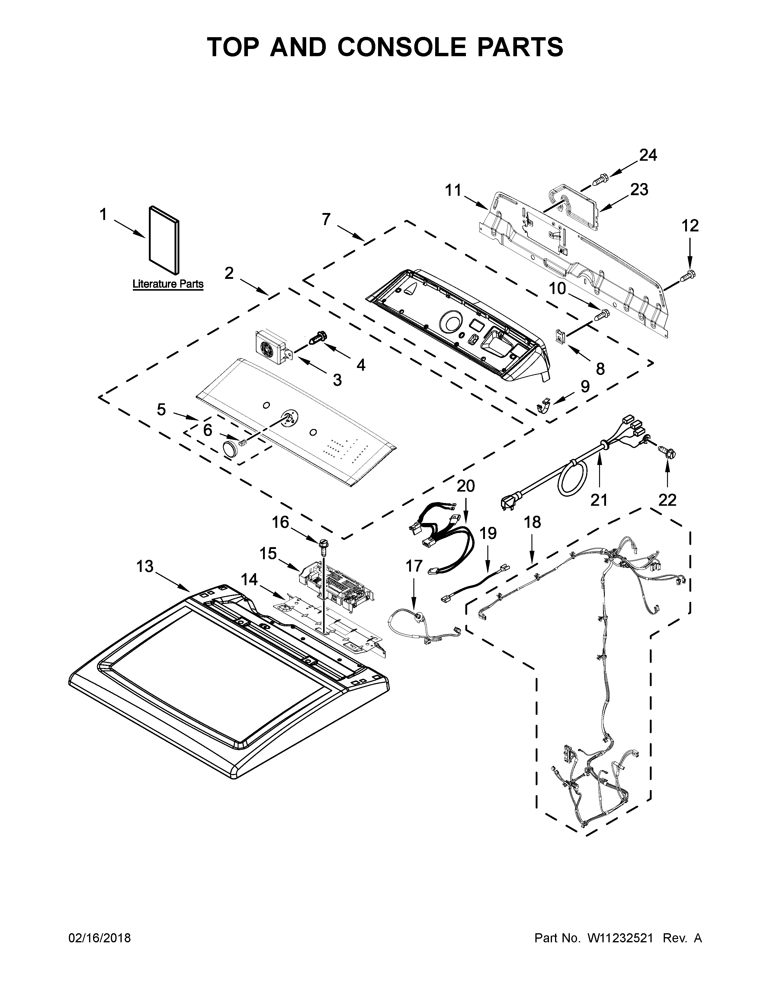 Kenmore 11070372710 top and console parts diagram