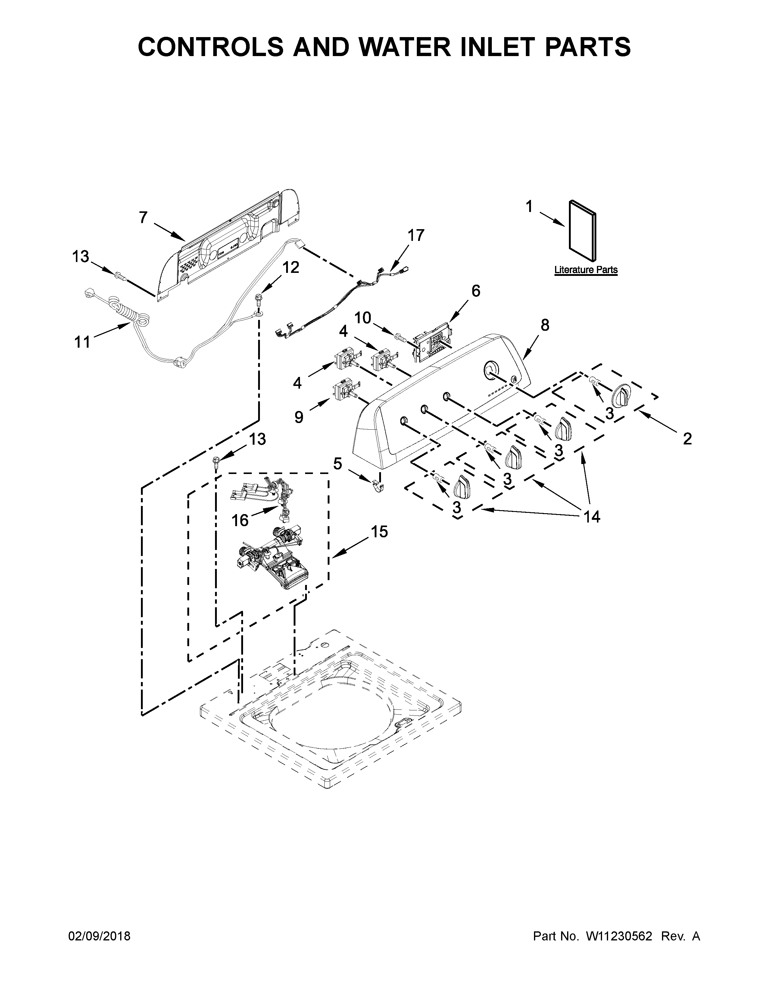 Kenmore 11020362810 controls and water inlet parts diagram