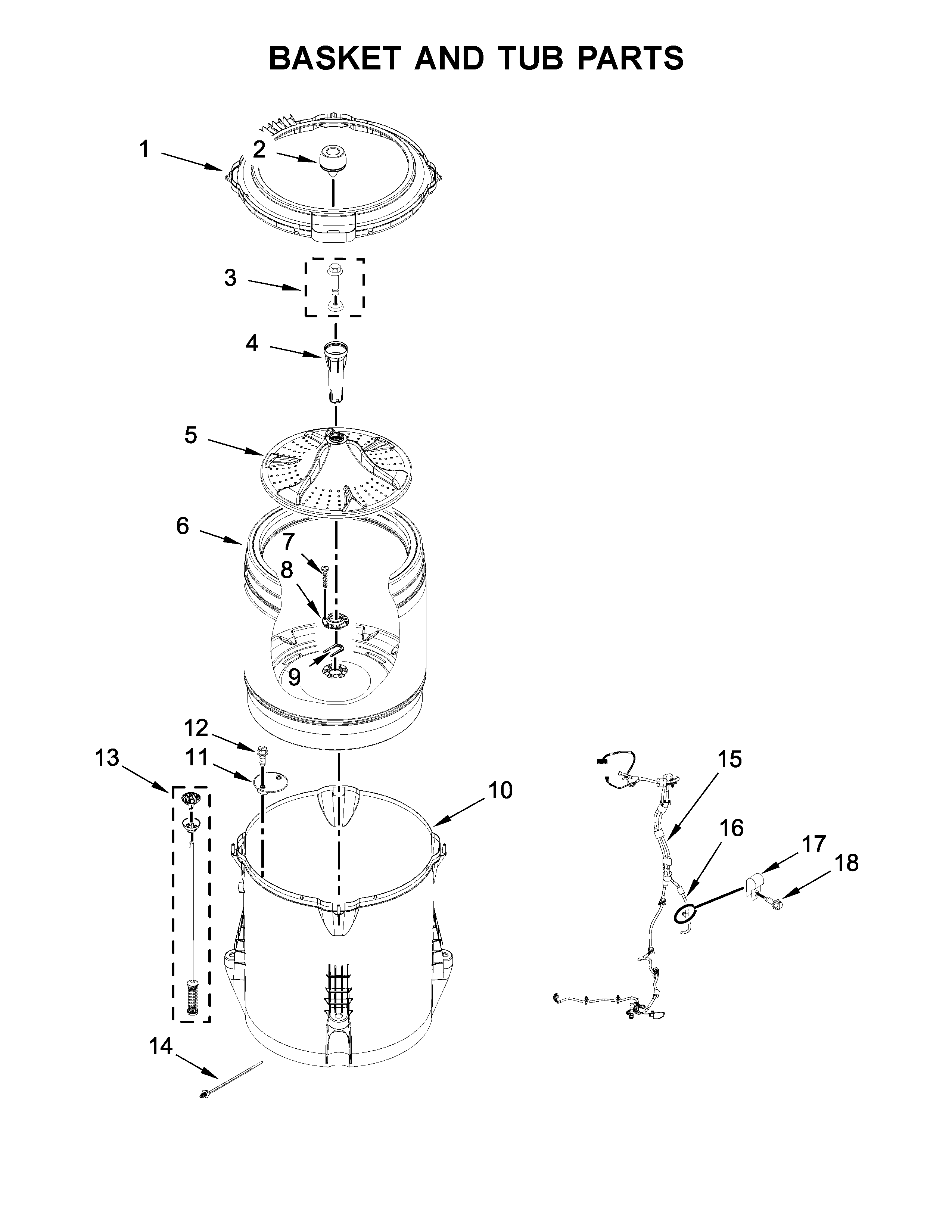 Kenmore 11020362810 basket and tub parts diagram