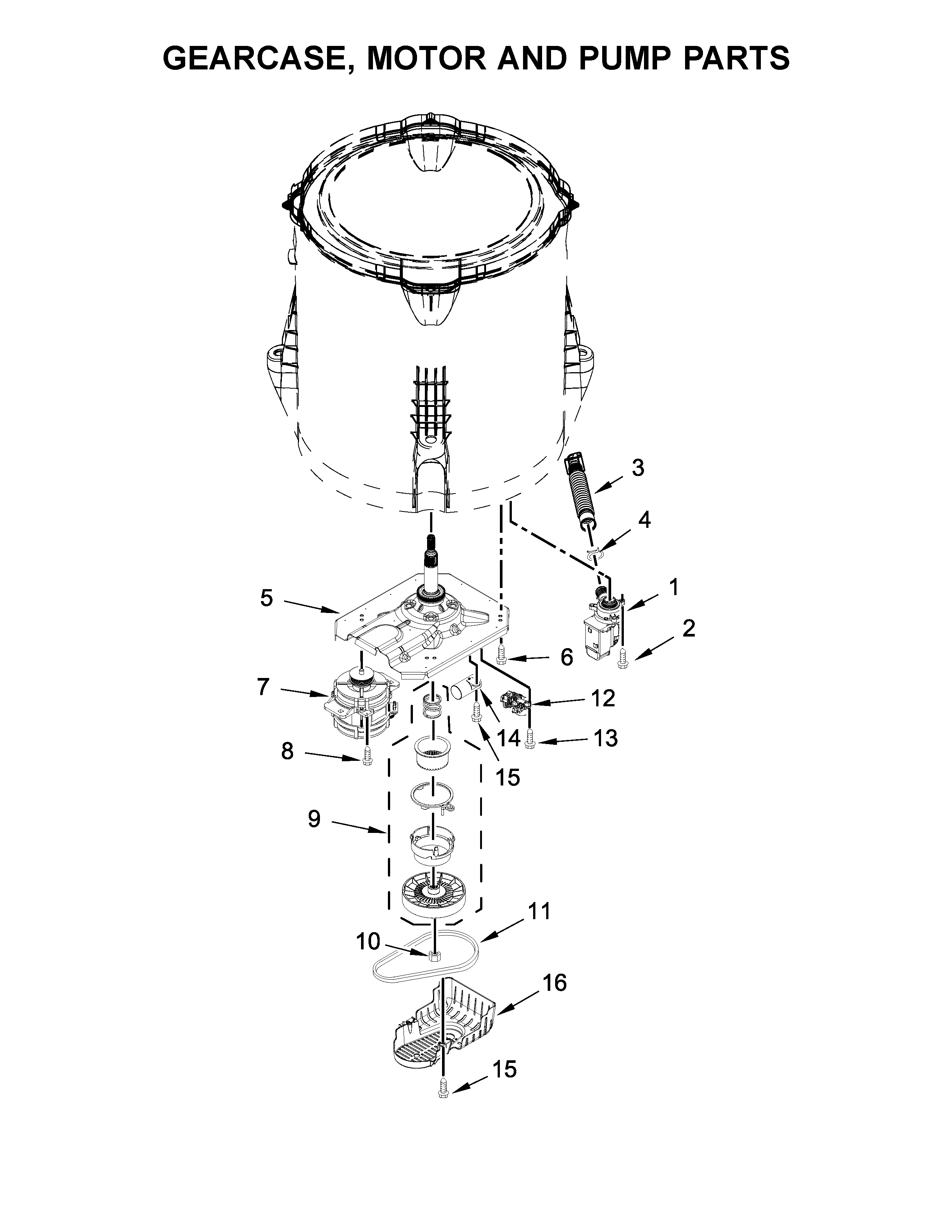 Kenmore 11020362810 gearcase, motor and pump parts diagram