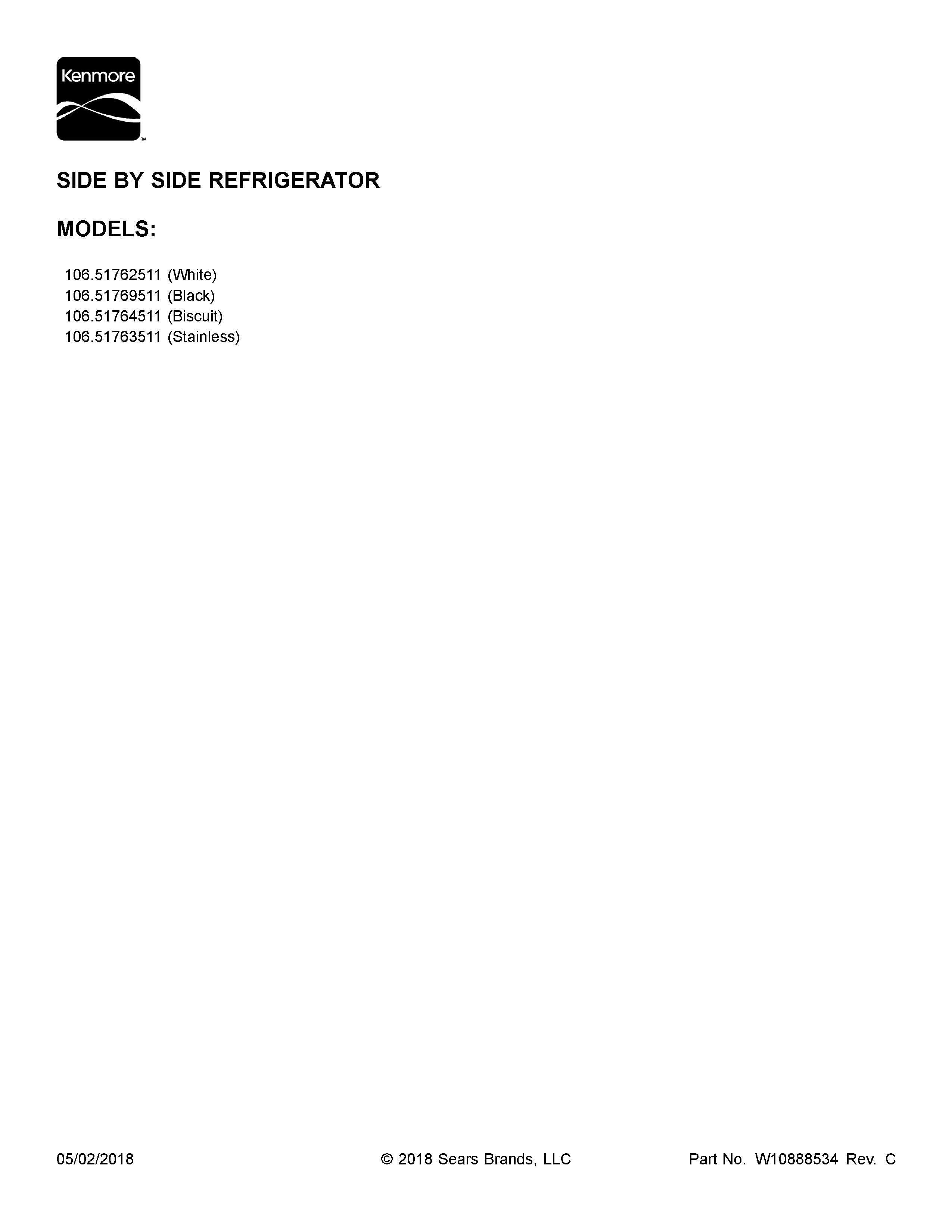 Kenmore 10651764511 cover sheet diagram