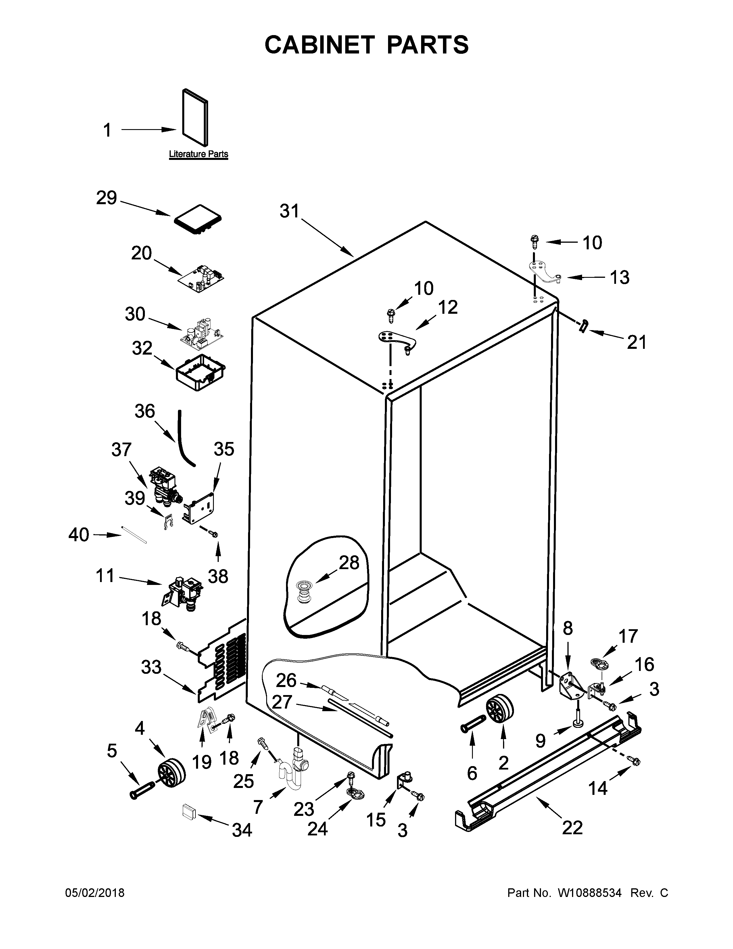 Kenmore 10651764511 cabinet parts diagram