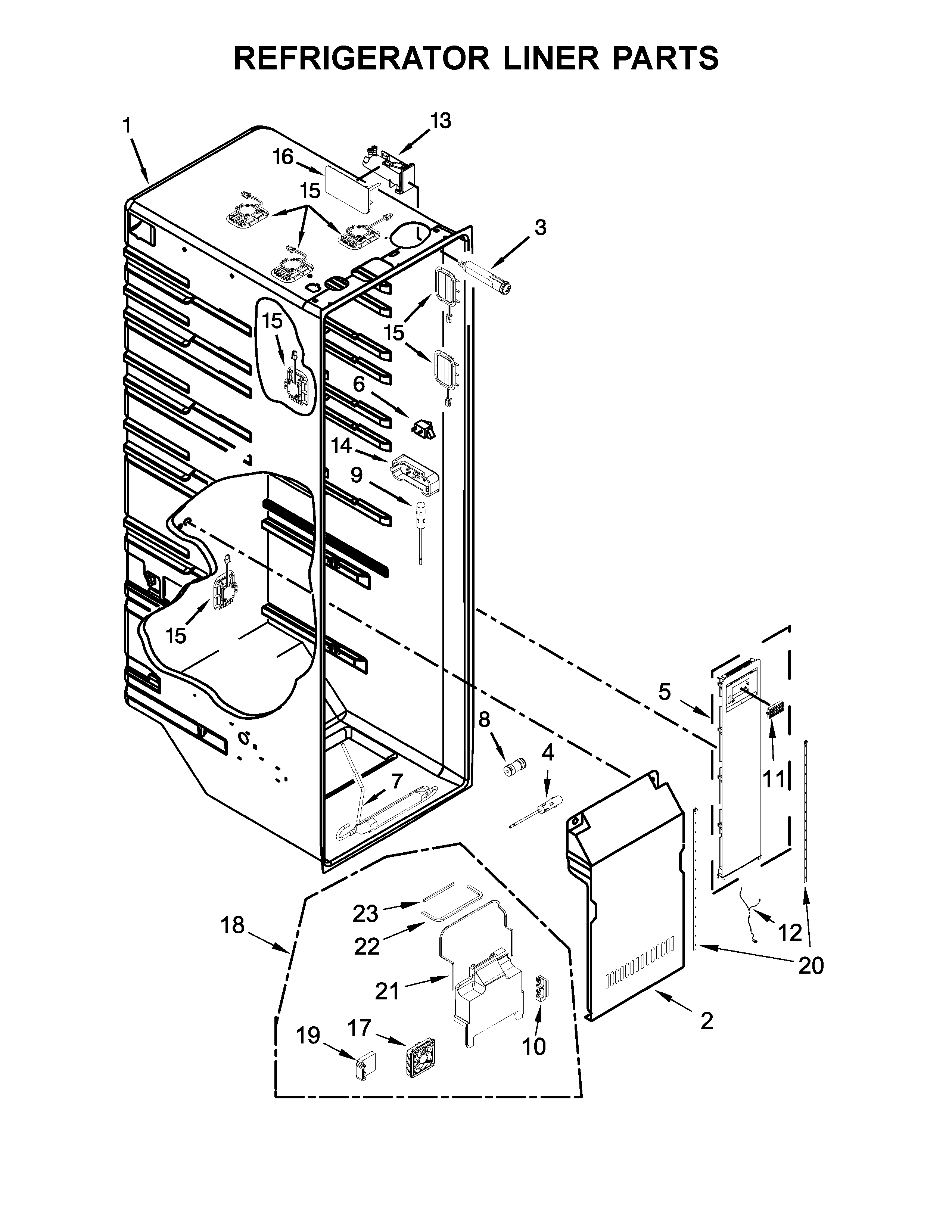 Kenmore 10651764511 refrigerator liner parts diagram