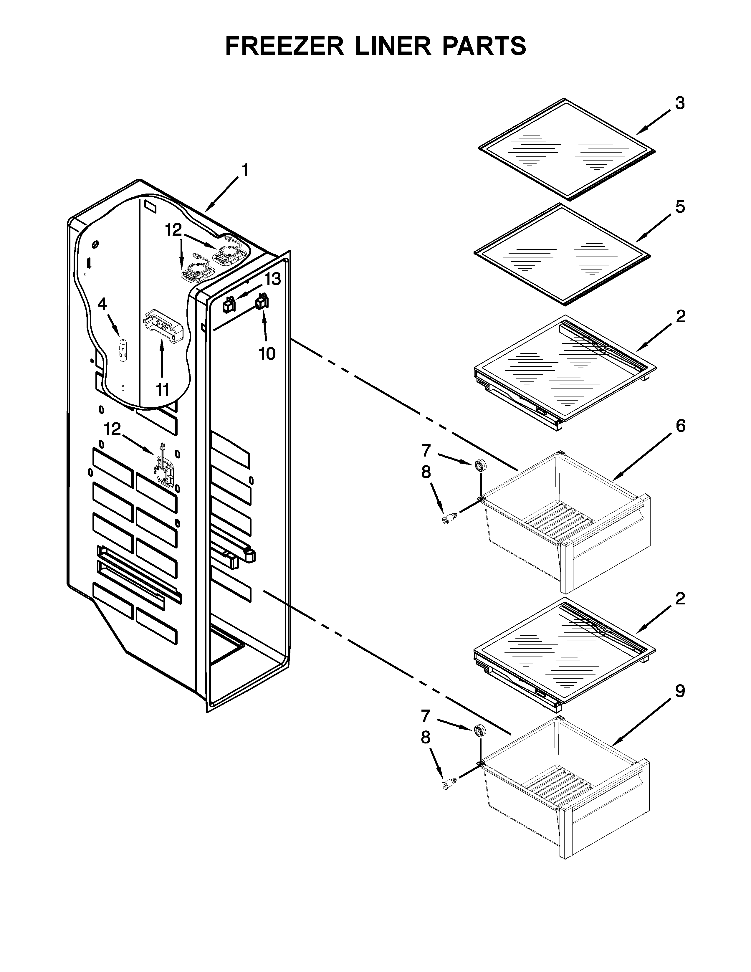 Kenmore 10651764511 freezer liner parts diagram