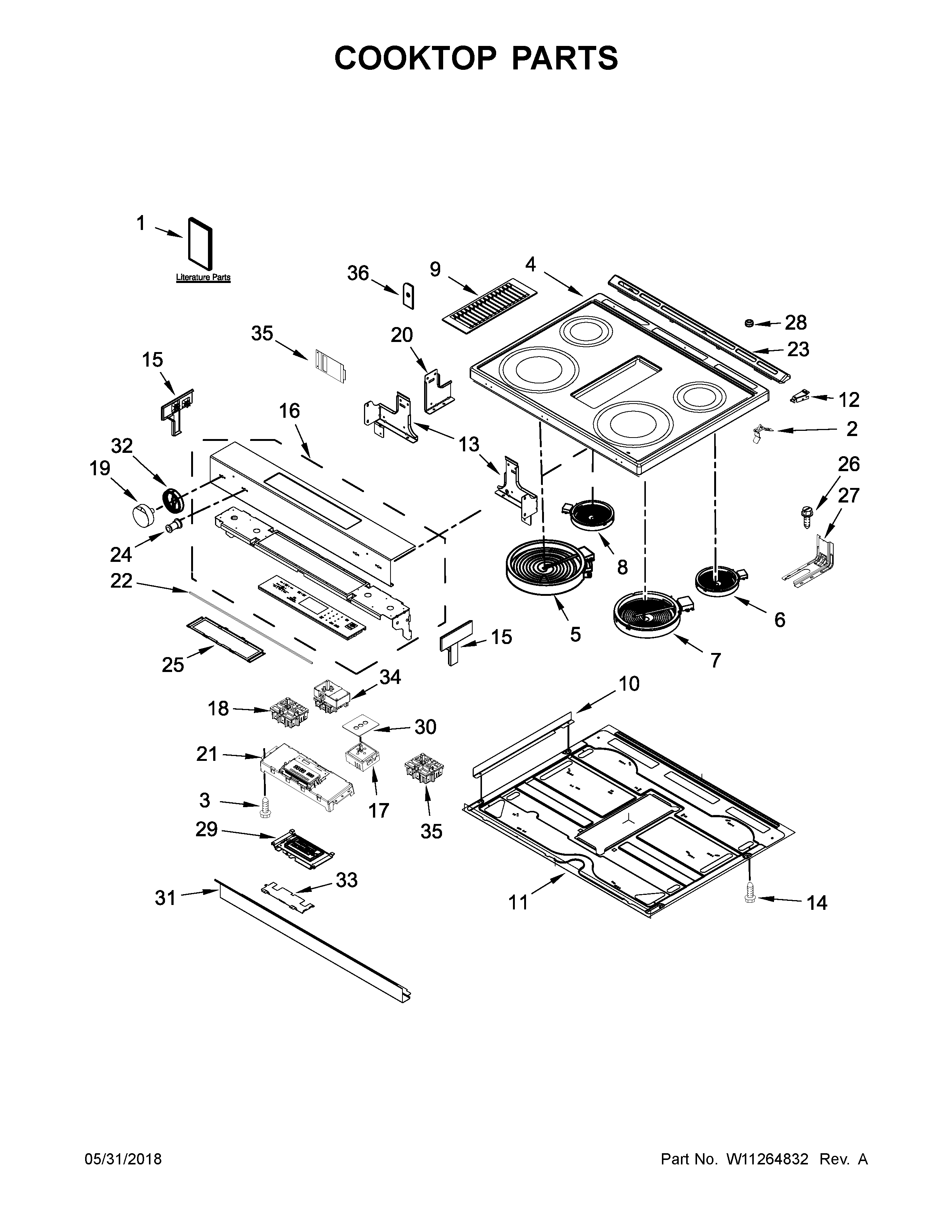 Kenmore Elite 66442793711 cooktop parts diagram