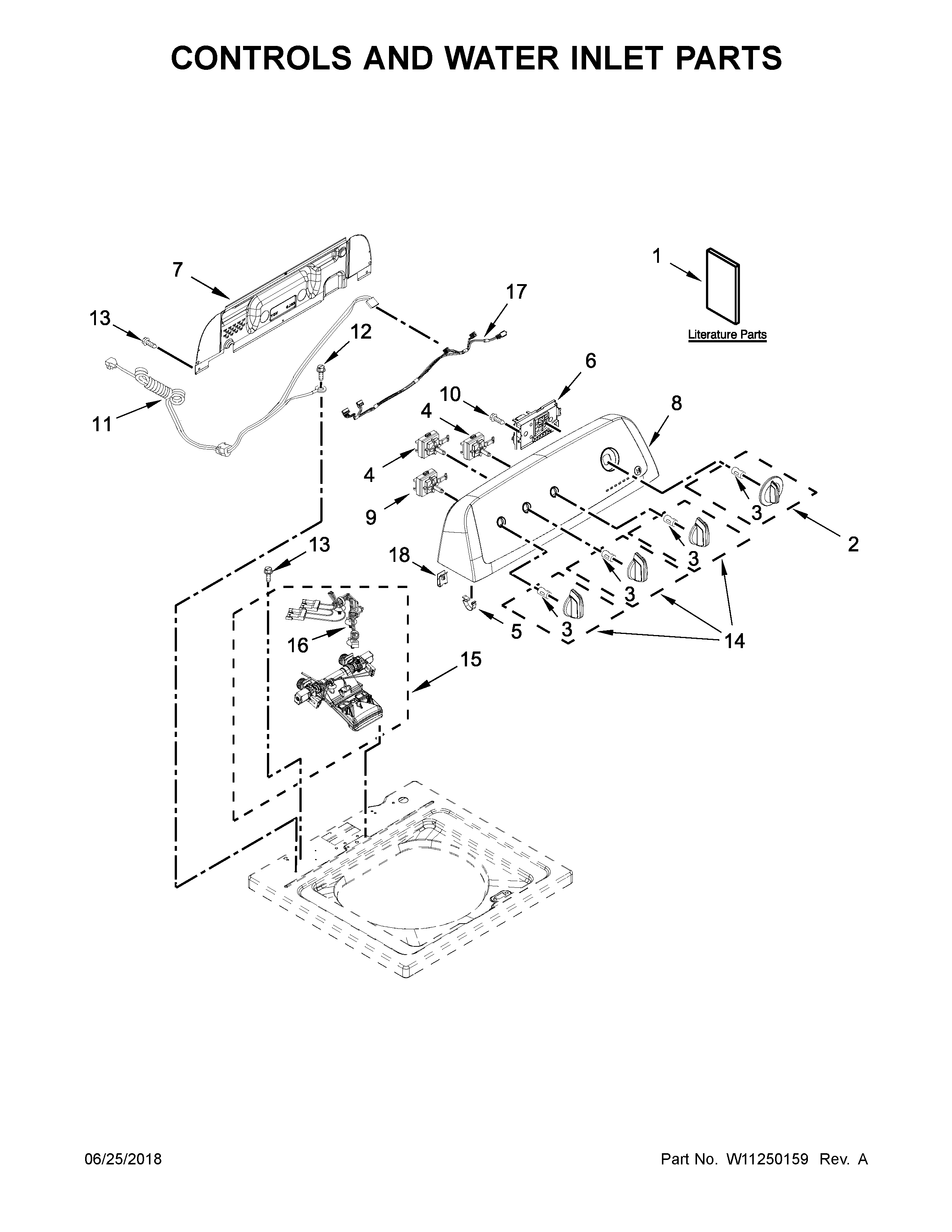 Kenmore 11020362811 controls and water inlet parts diagram