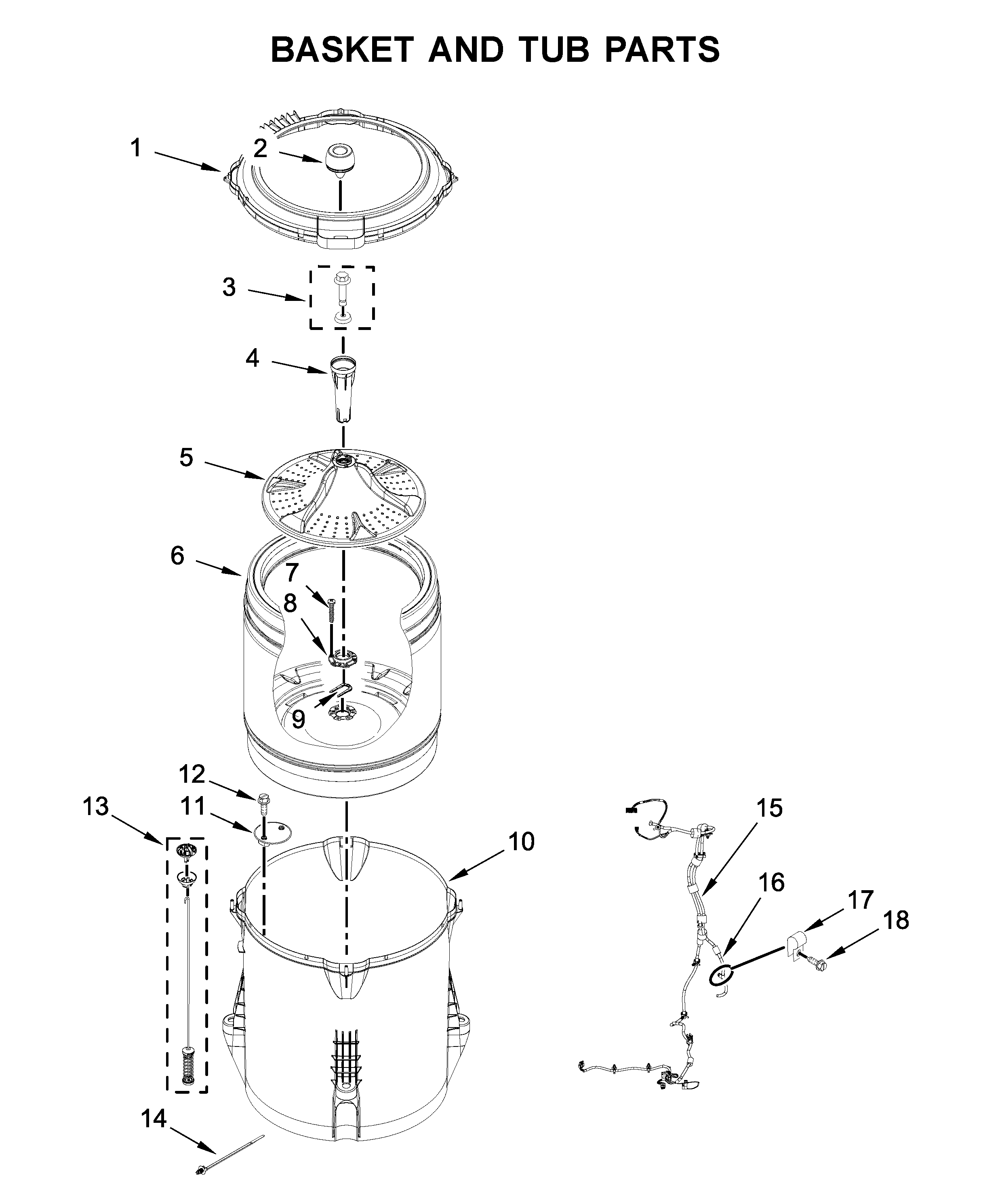 Kenmore 11020362811 basket and tub parts diagram