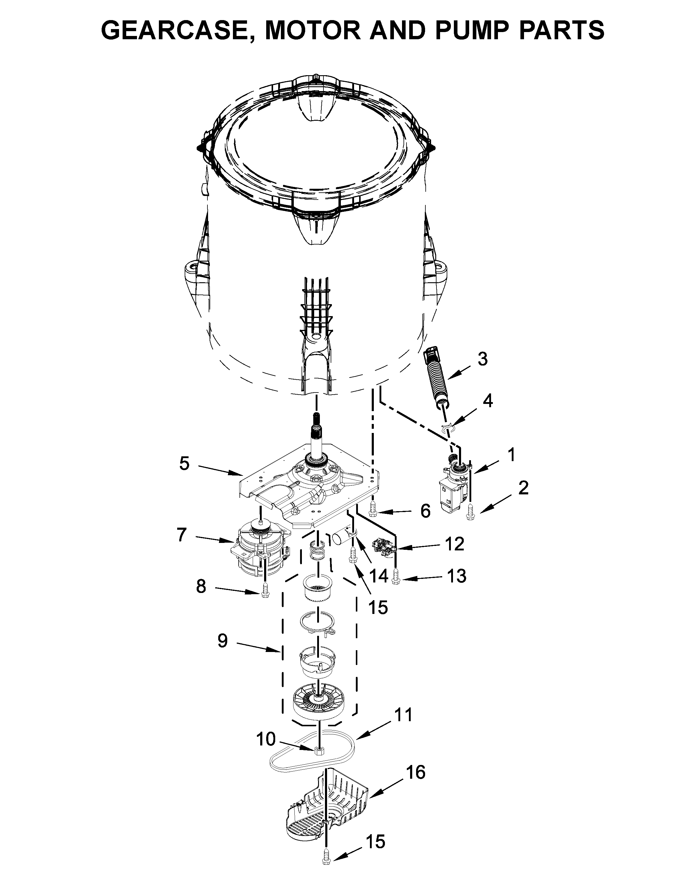 Kenmore 11020362811 gearcase, motor and pump parts diagram