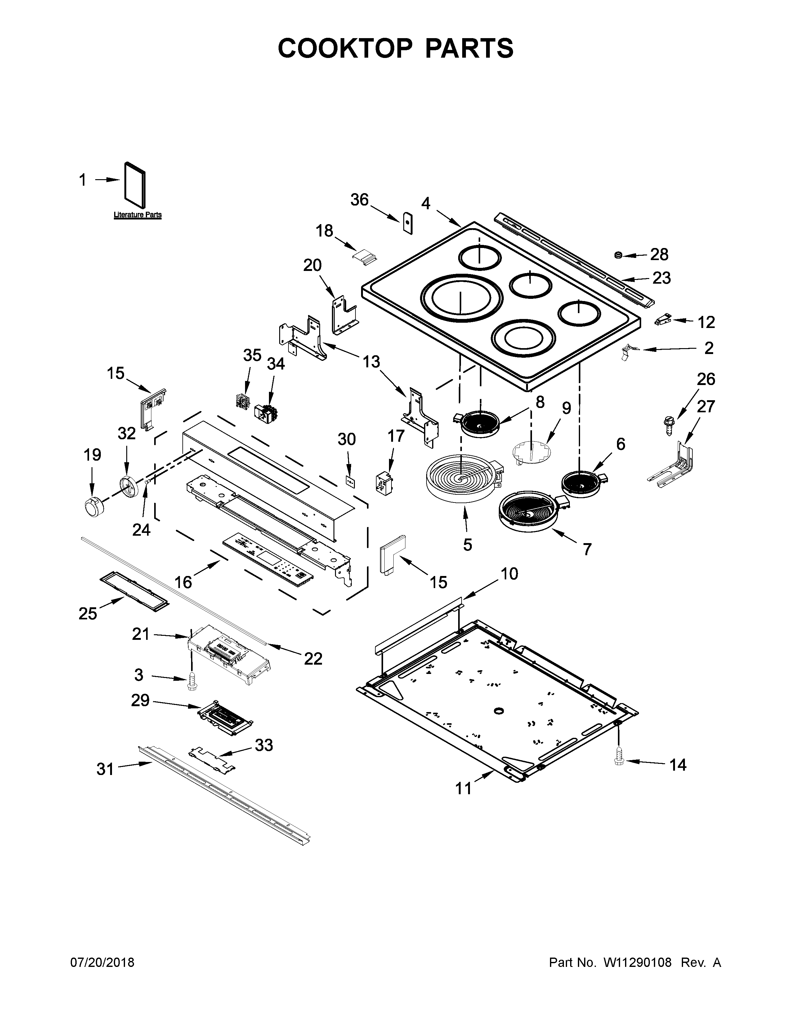 Kenmore Elite 66495223712 cooktop parts diagram