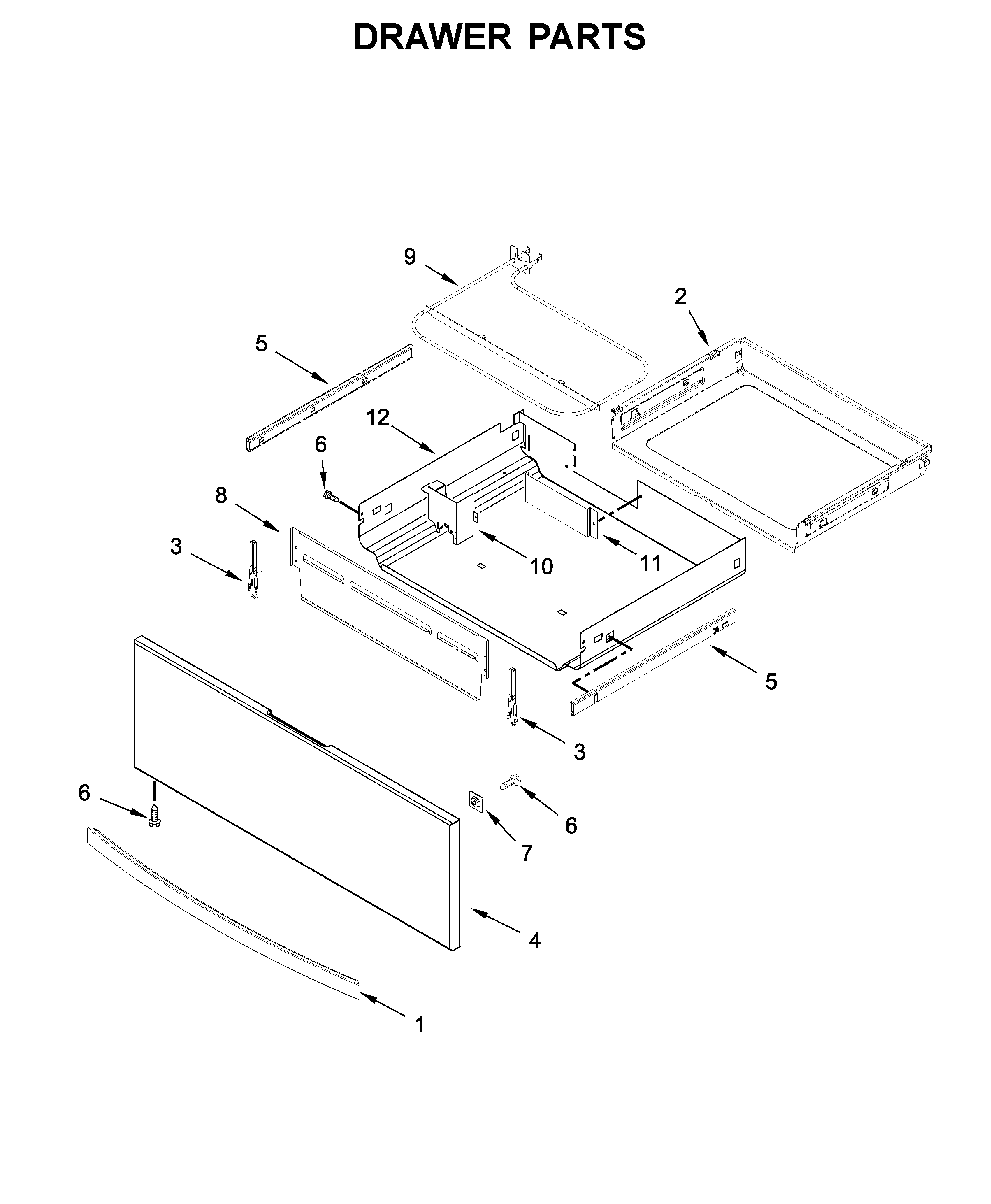 Kenmore Elite 66495223712 drawer parts diagram