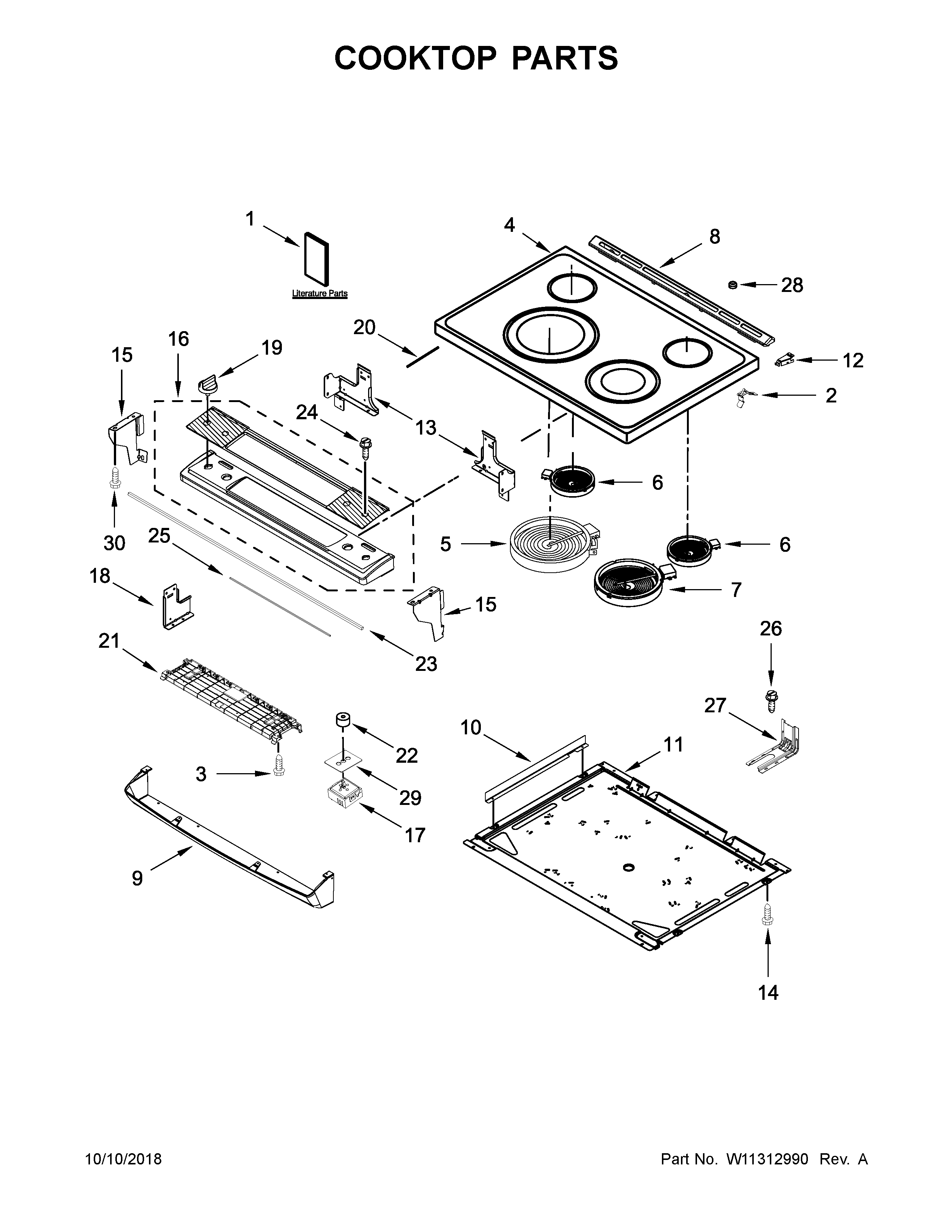 Kenmore 66495113612 cooktop parts diagram
