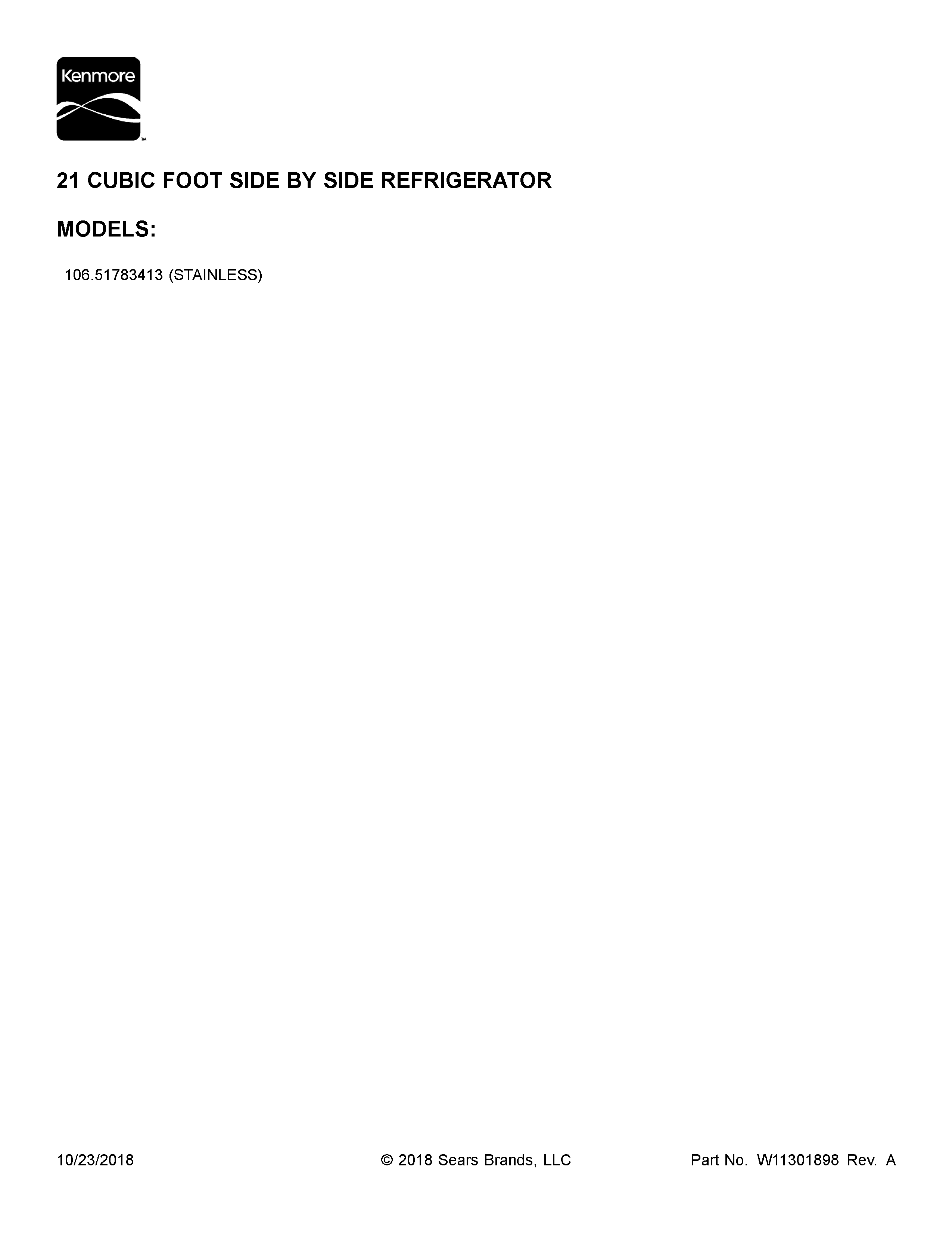 Kenmore 10651783413 cover sheet diagram
