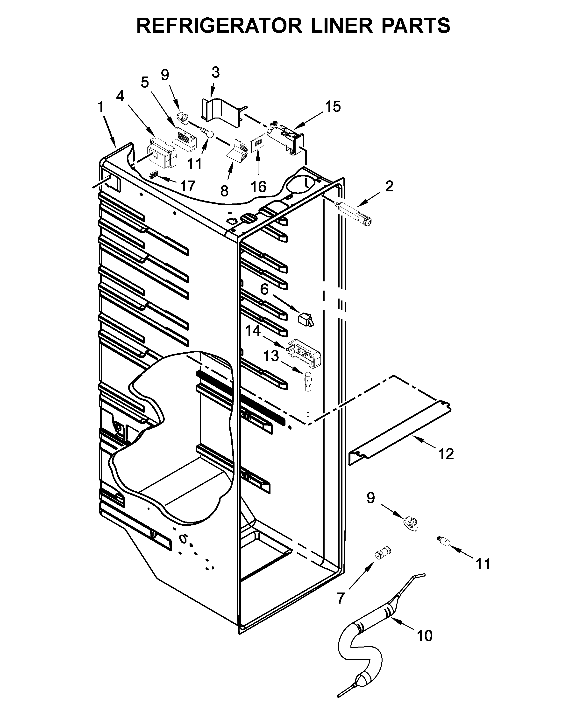 Kenmore 10651783413 refrigerator liner parts diagram