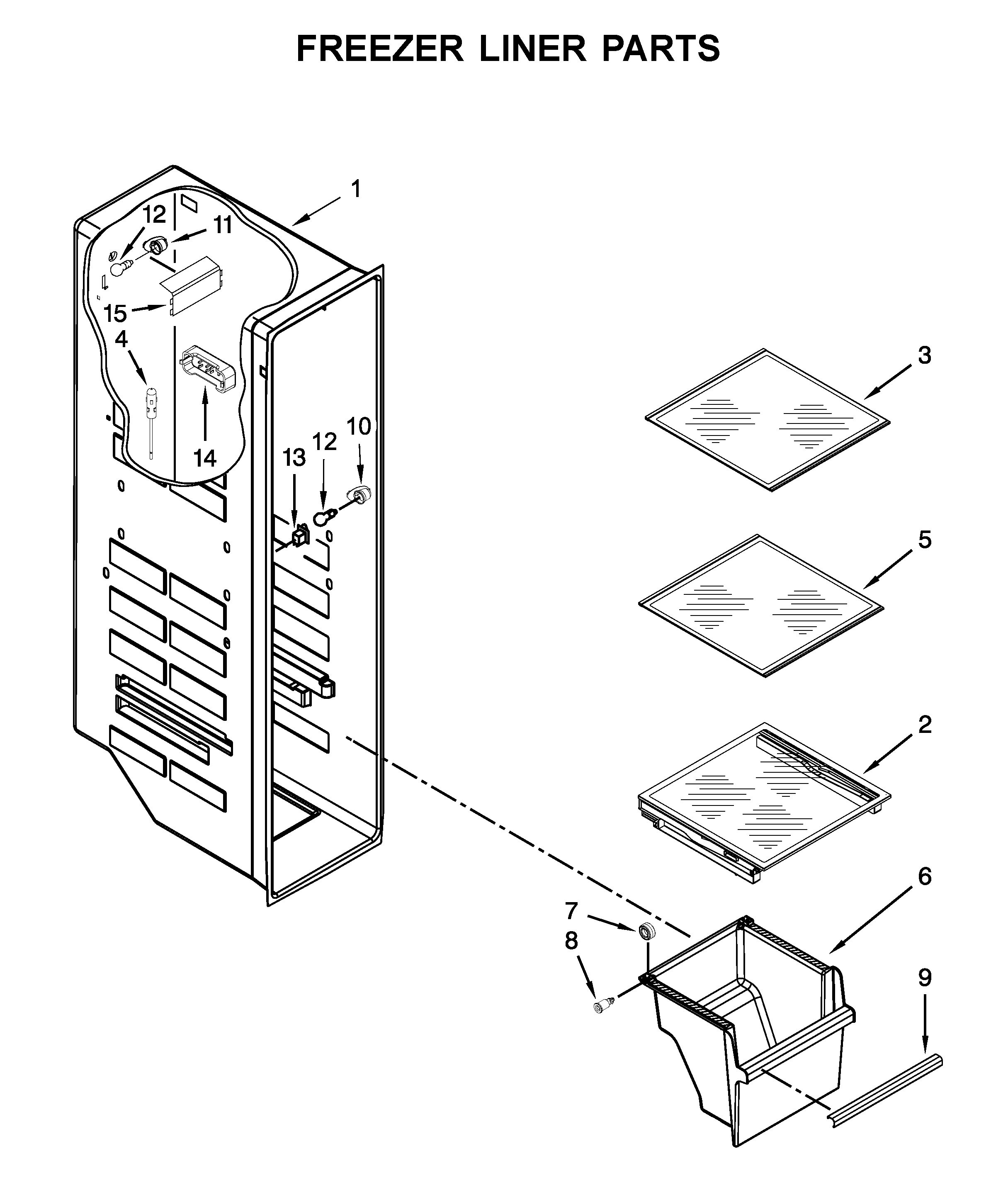 Kenmore 10651783413 freezer liner parts diagram